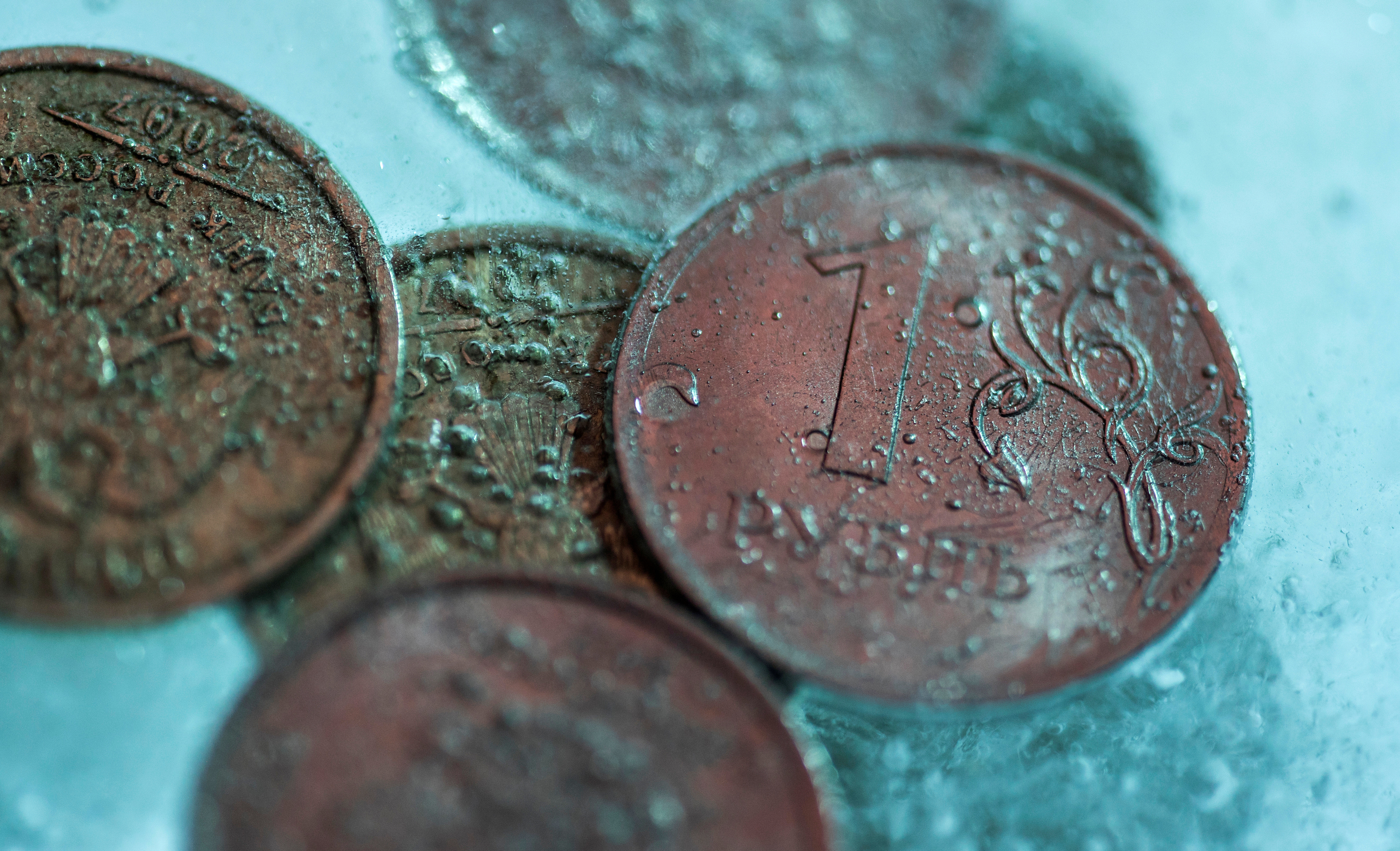 A view shows Russian rouble coins in this picture illustration