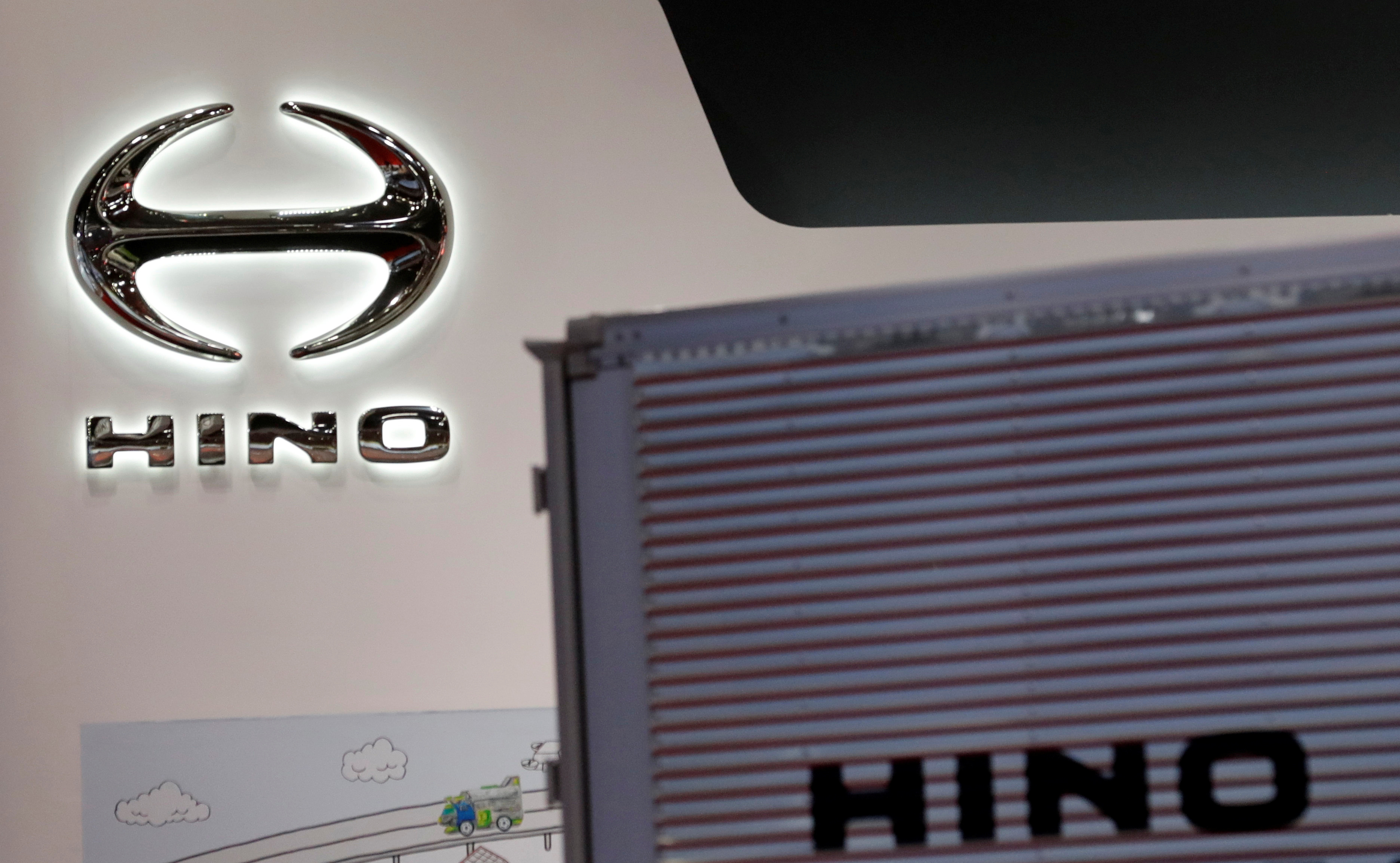 Hino Motors' logo is pictured at the 45th Tokyo Motor Show in Tokyo