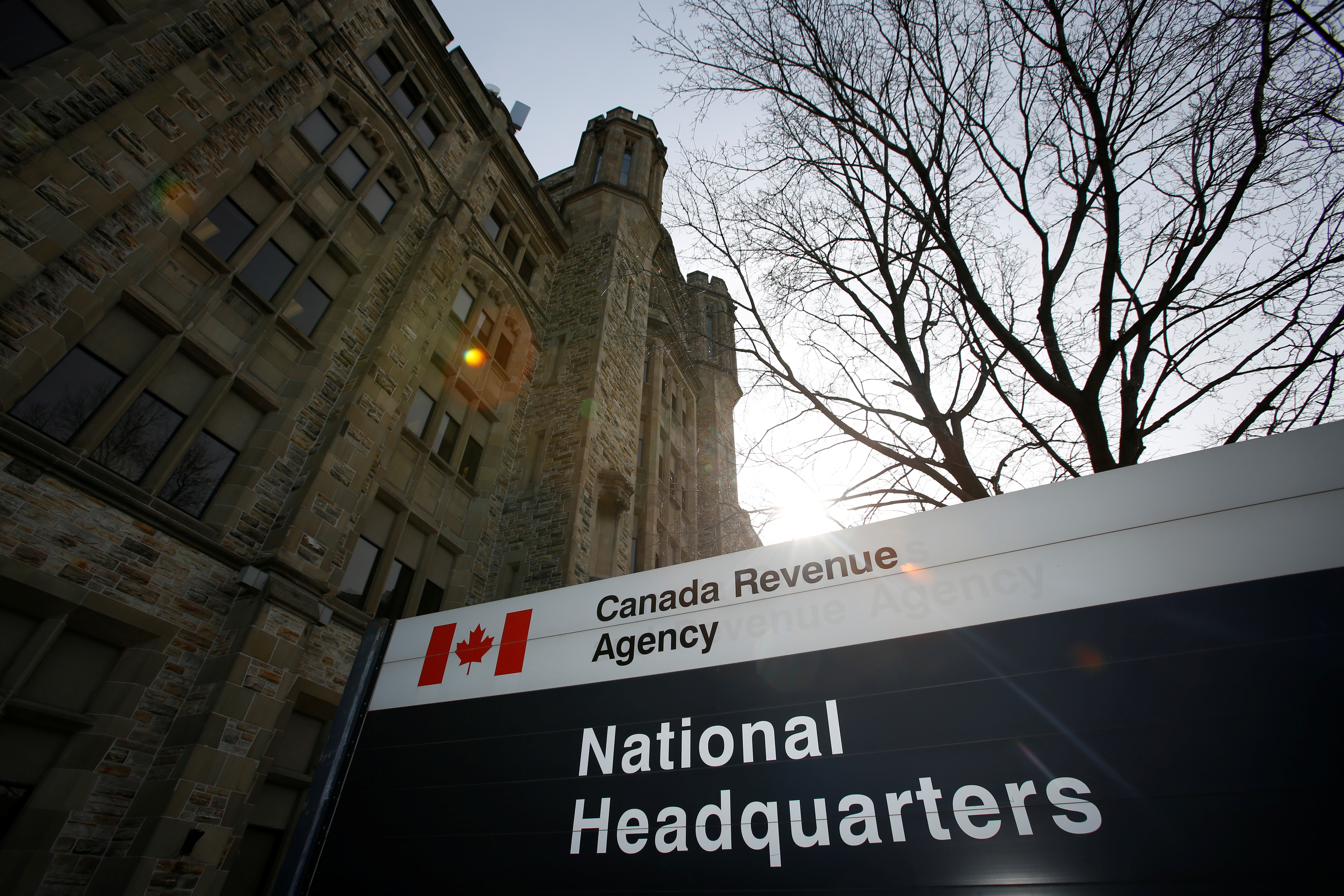 A sign is pictured in front of the CRA national headquarters in Ottawa