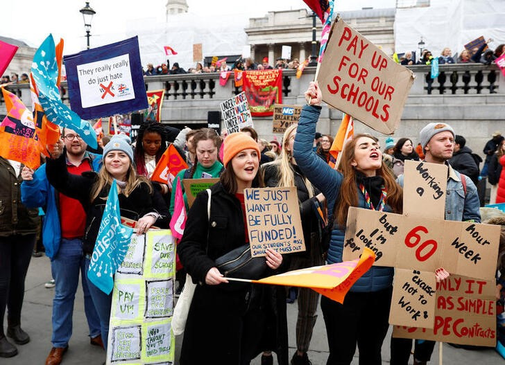 Teachers march in London during strike over pay dispute