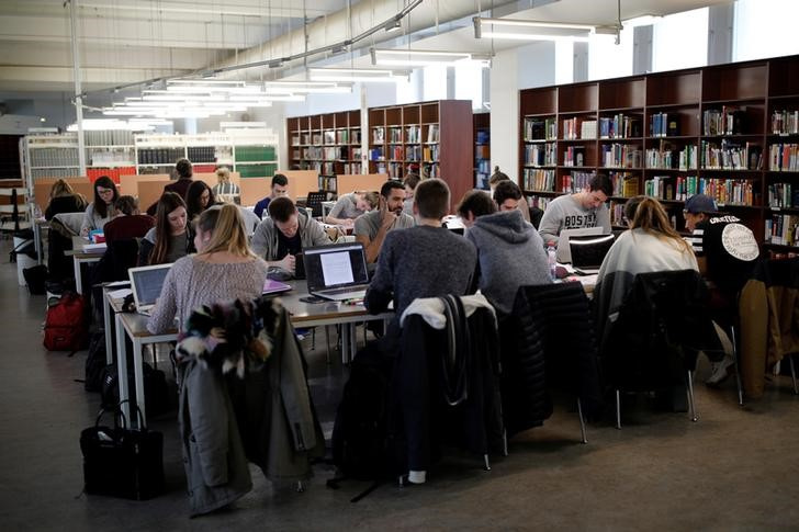 Students study at a library of the Paris-Sud University in Orsay