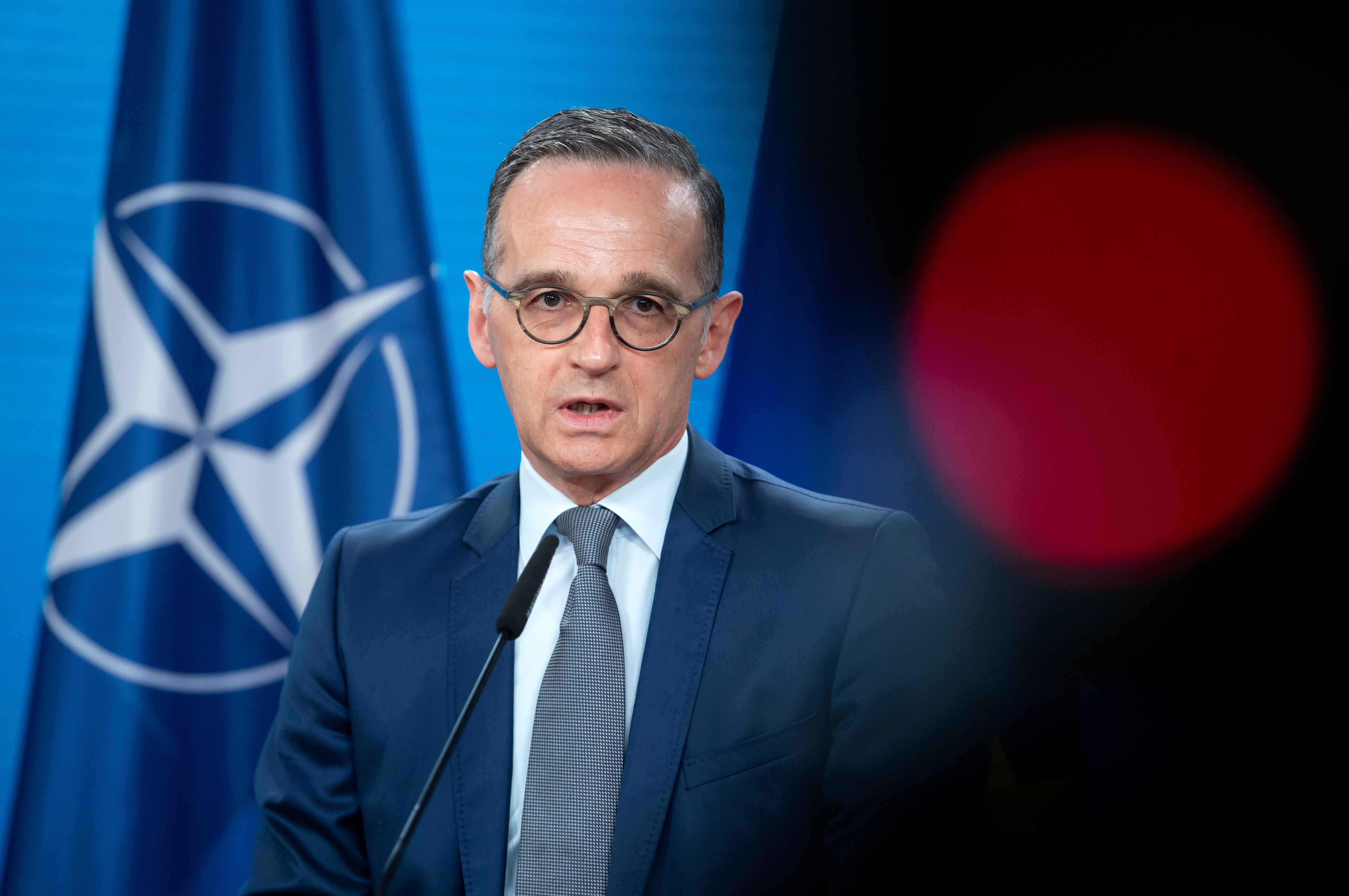 German Foreign Minister Heiko Maas gives a statement before a virtual meeting of NATO Foreign and Defence Ministers in Berlin, Germany, June 1, 2021.  Bernd von Jutrczenka/Pool via REUTERS