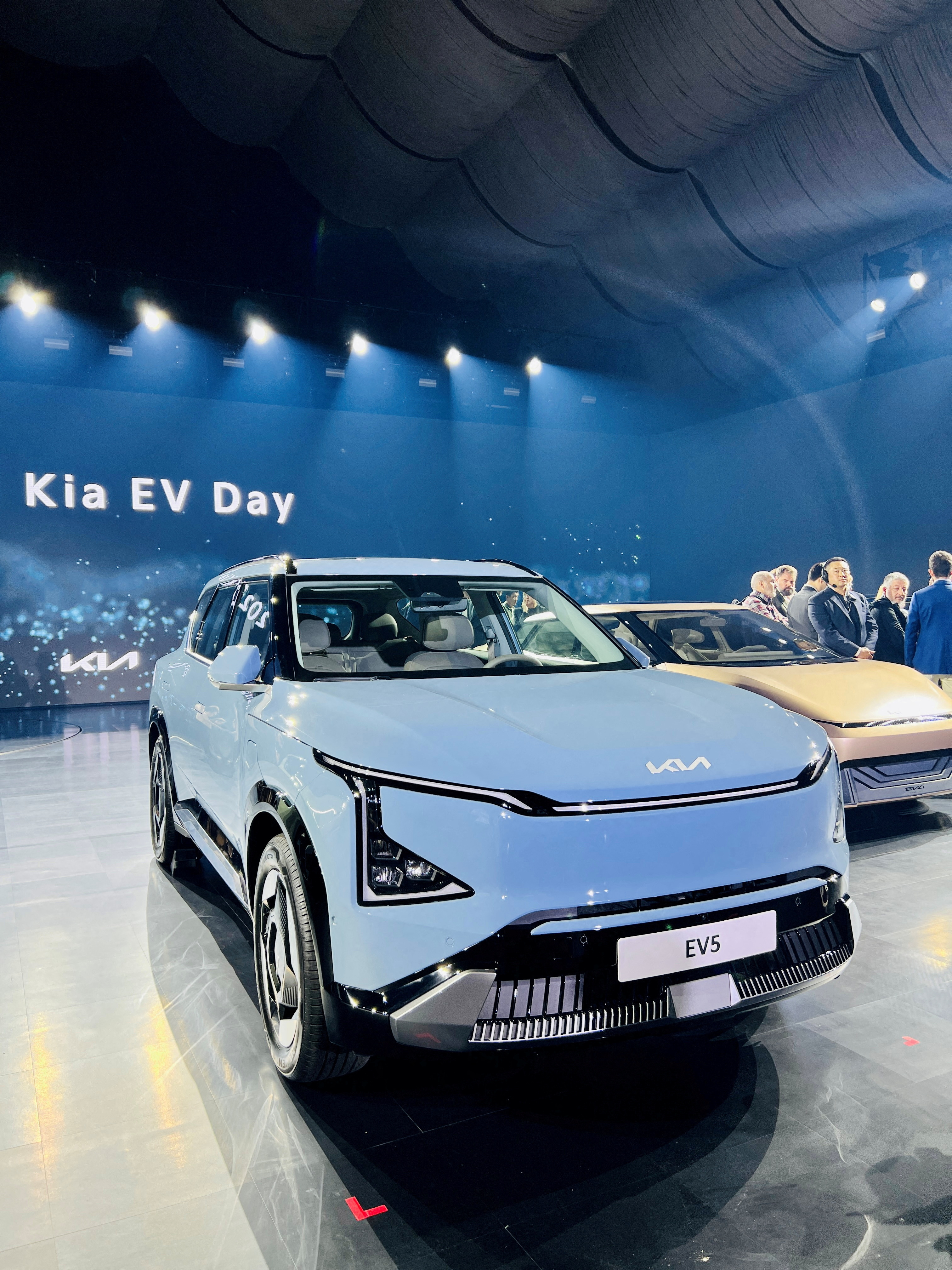 A Kia EV5 electric vehicle is displayed at the Kia EV Day event in Yeoju