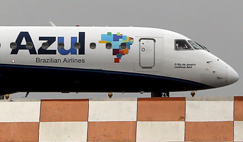 An Azul aircraft prepares for departure at Congonhas airport in Sao Paulo