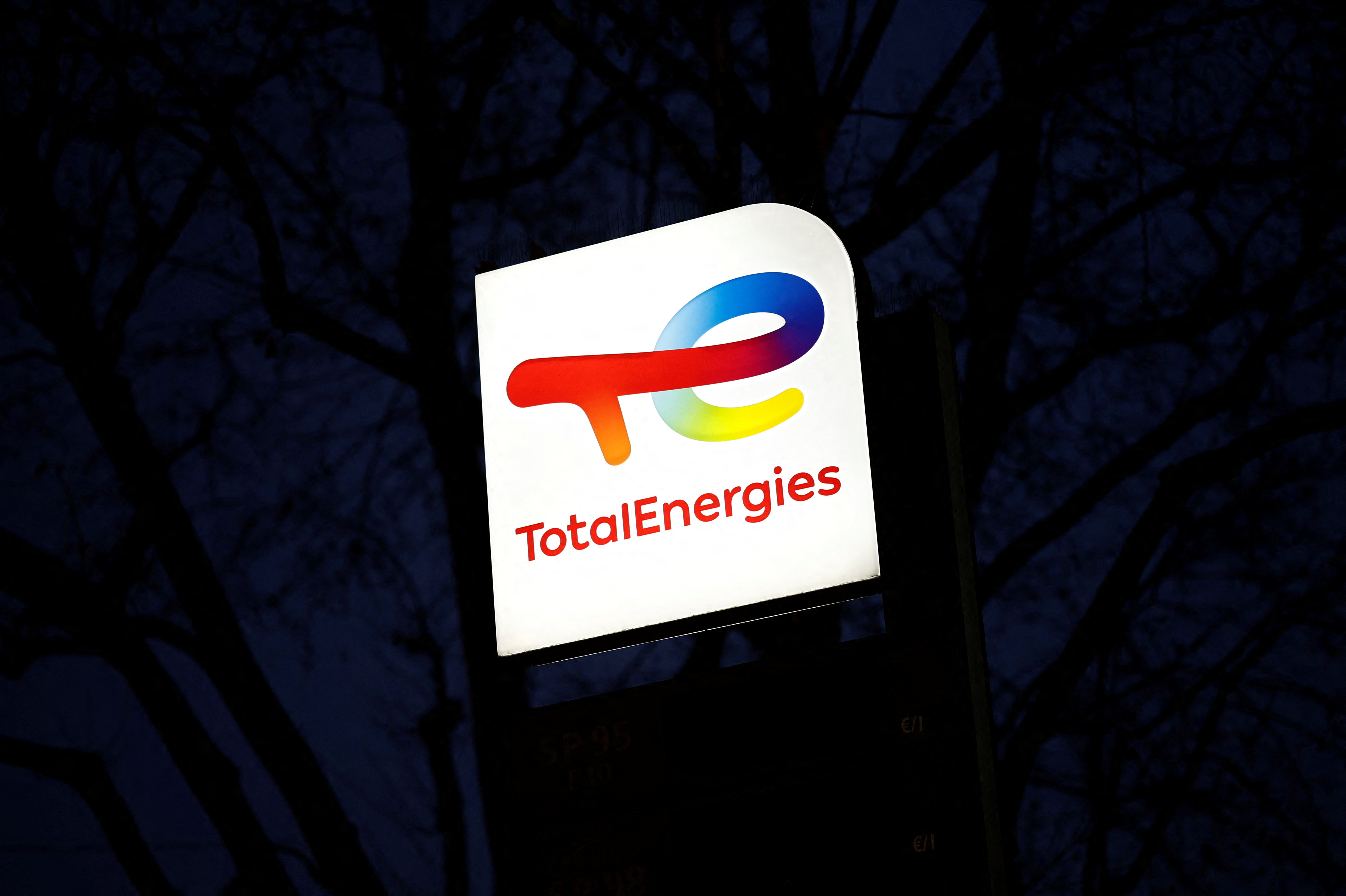 Signage at a TotalEnergies gas station in Paris