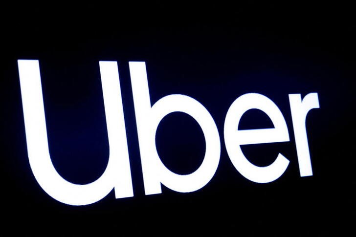 FILE PHOTO: A screen displays the company logo for Uber Technologies Inc in 2019