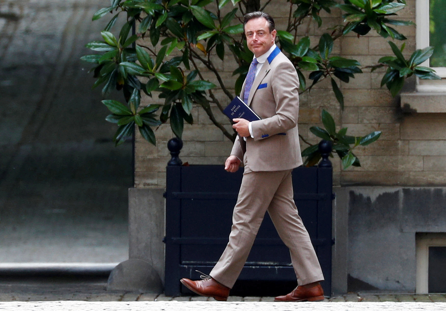 N-VA President De Wever arrives for a meeting with King Philippe at the Royal Palace in Brussels