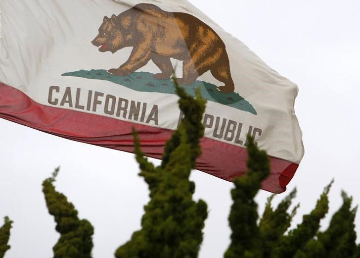 California flag flies above City Hall in Santa Monica