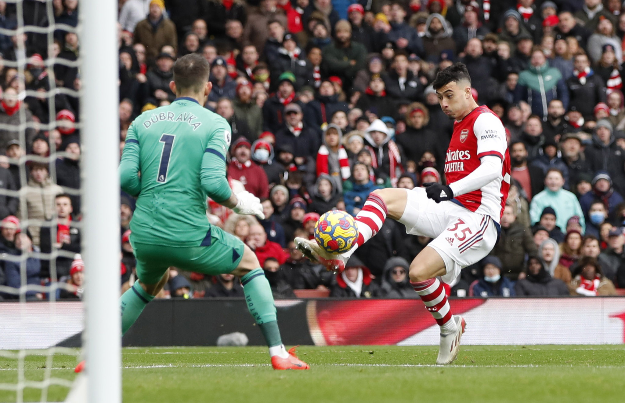 Soccer Football - Premier League - Arsenal v Newcastle United - Emirates Stadium, London, Britain - November 27, 2021 Arsenal's Gabriel Martinelli scores their second goal Action Images via Reuters/Paul Childs  