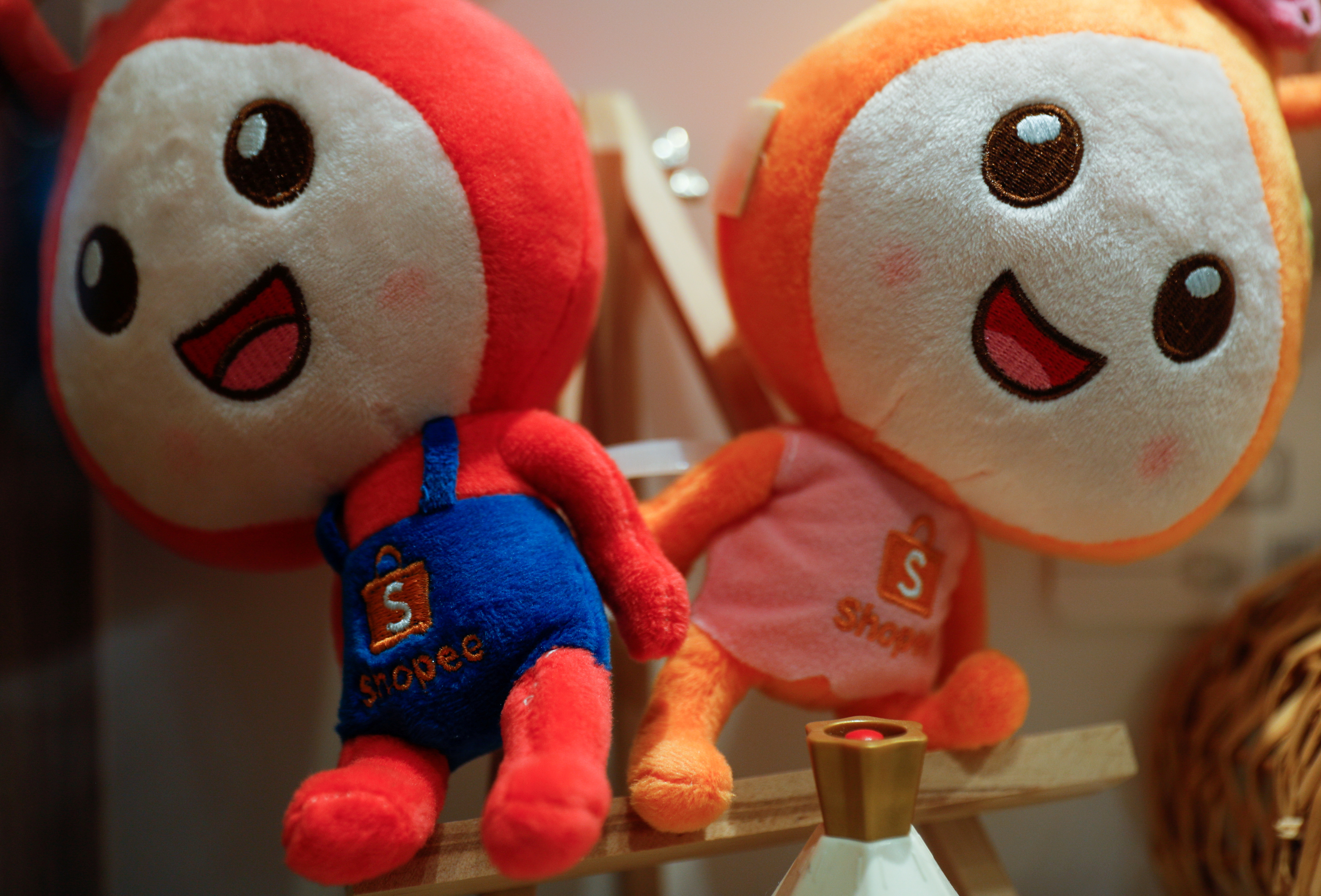 Mascots of Shopee are pictured at the office in Singapore