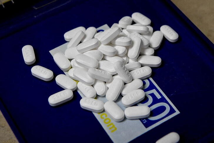 Tablets of the opioid-based Hydrocodone at a pharmacy in Portsmouth