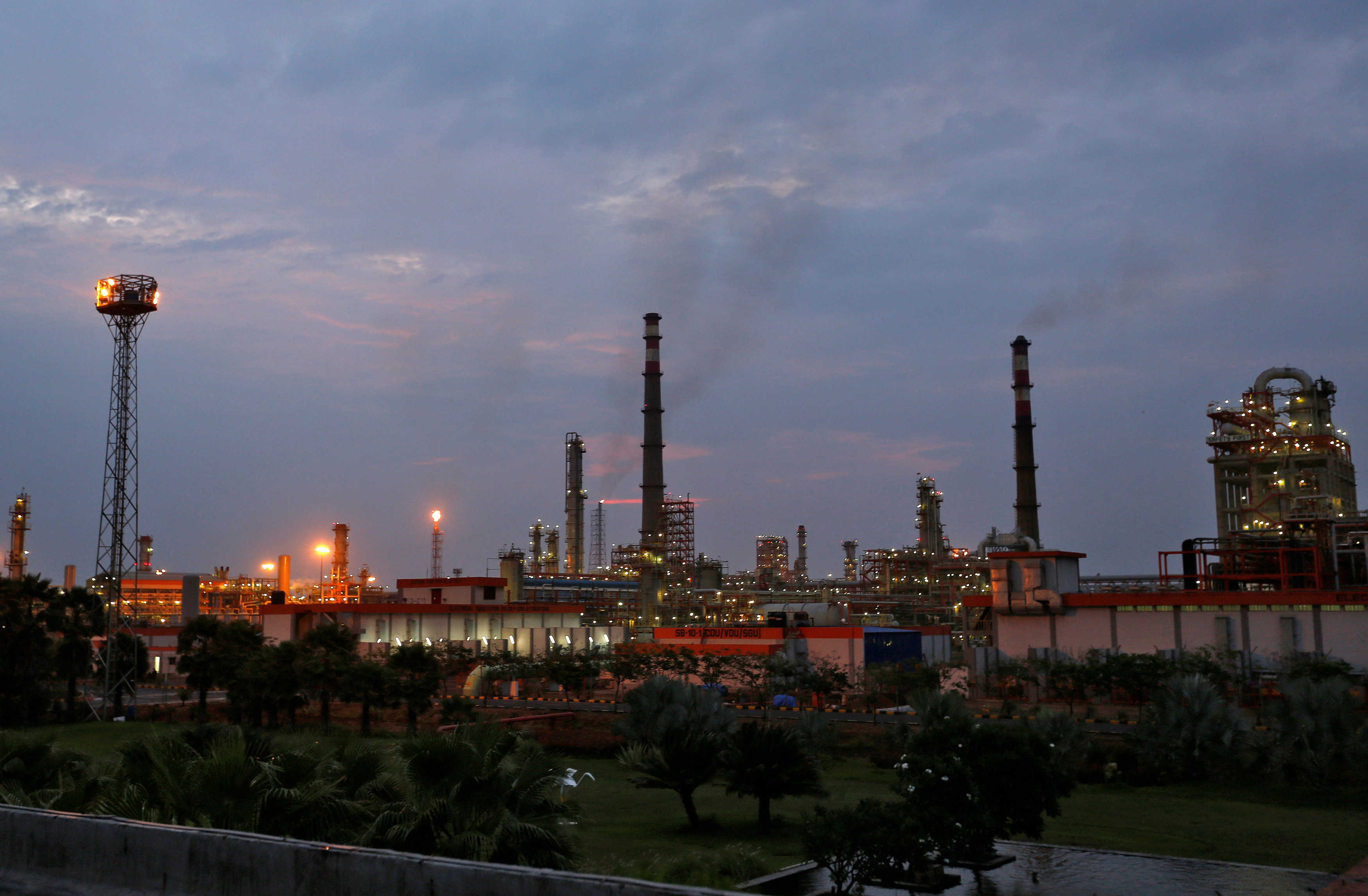 An oil refinery of Essar Oil, which runs India's second biggest private sector refinery, is pictured in Vadinar
