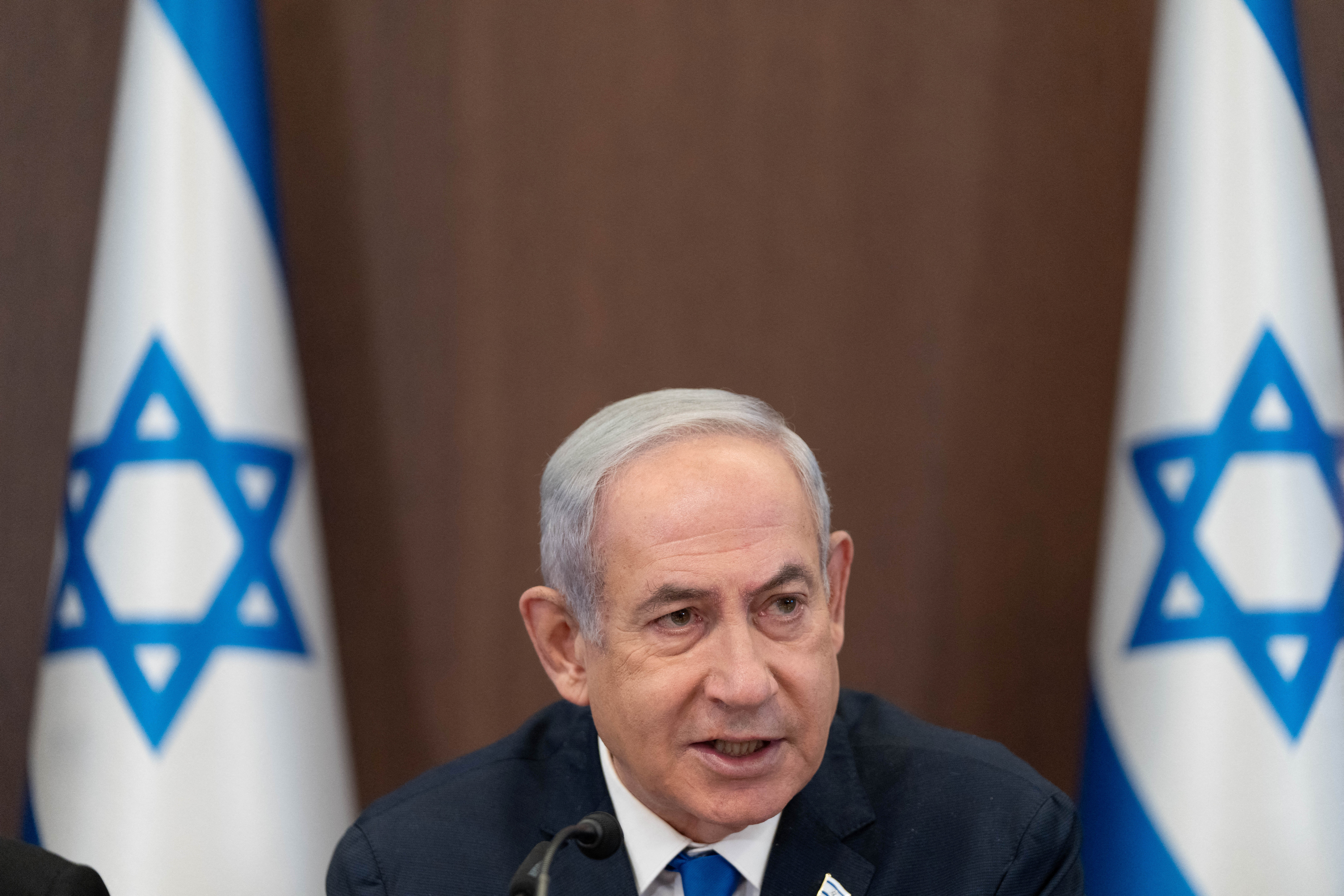 Israeli Prime Minister Benjamin Netanyahu holds a weekly cabinet meeting in Jerusalem