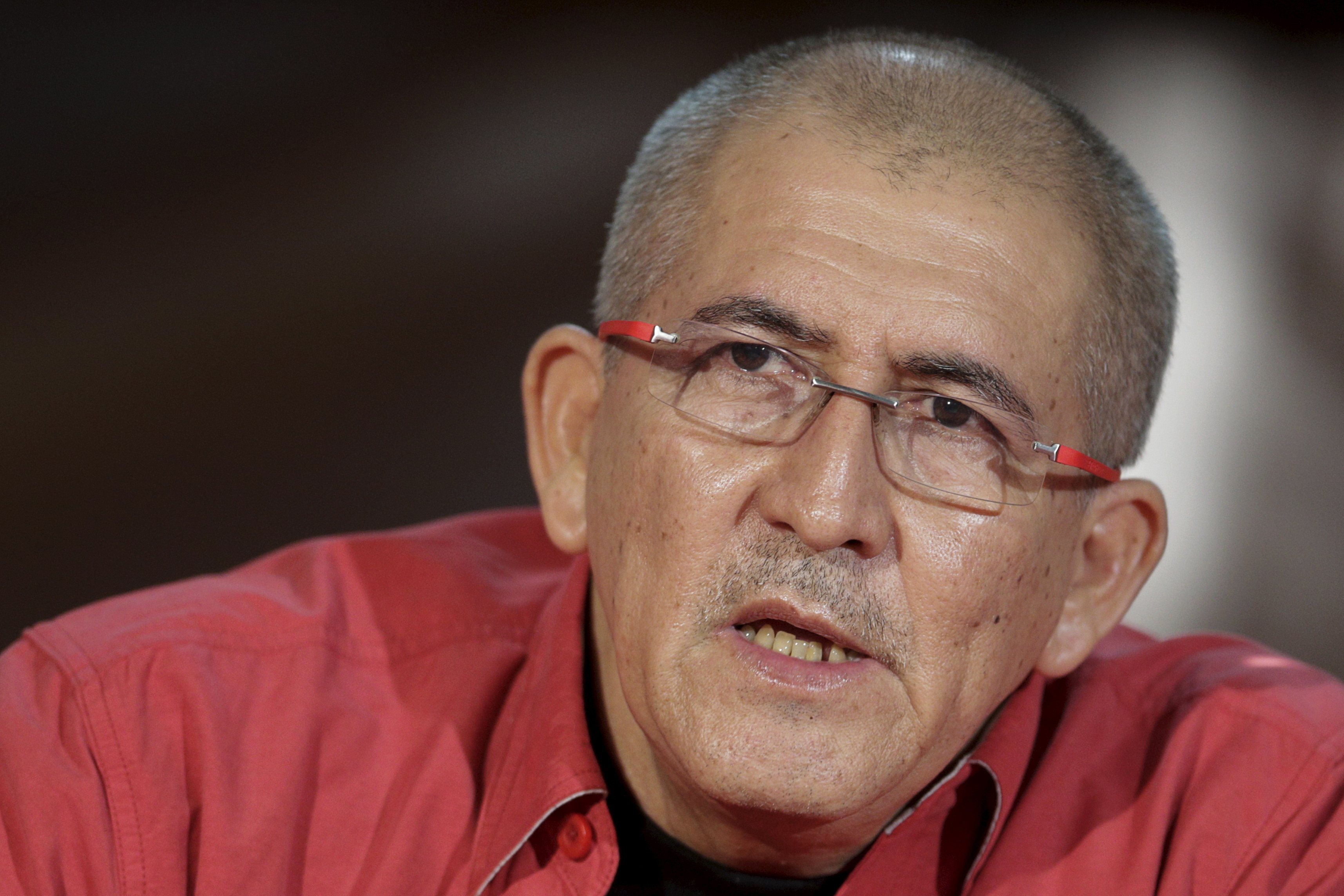 Antonio Garcia, head of the delegation of National Liberation Army (ELN) for formal peace talks with Colombian government, talks to the media during a news conference in Caracas