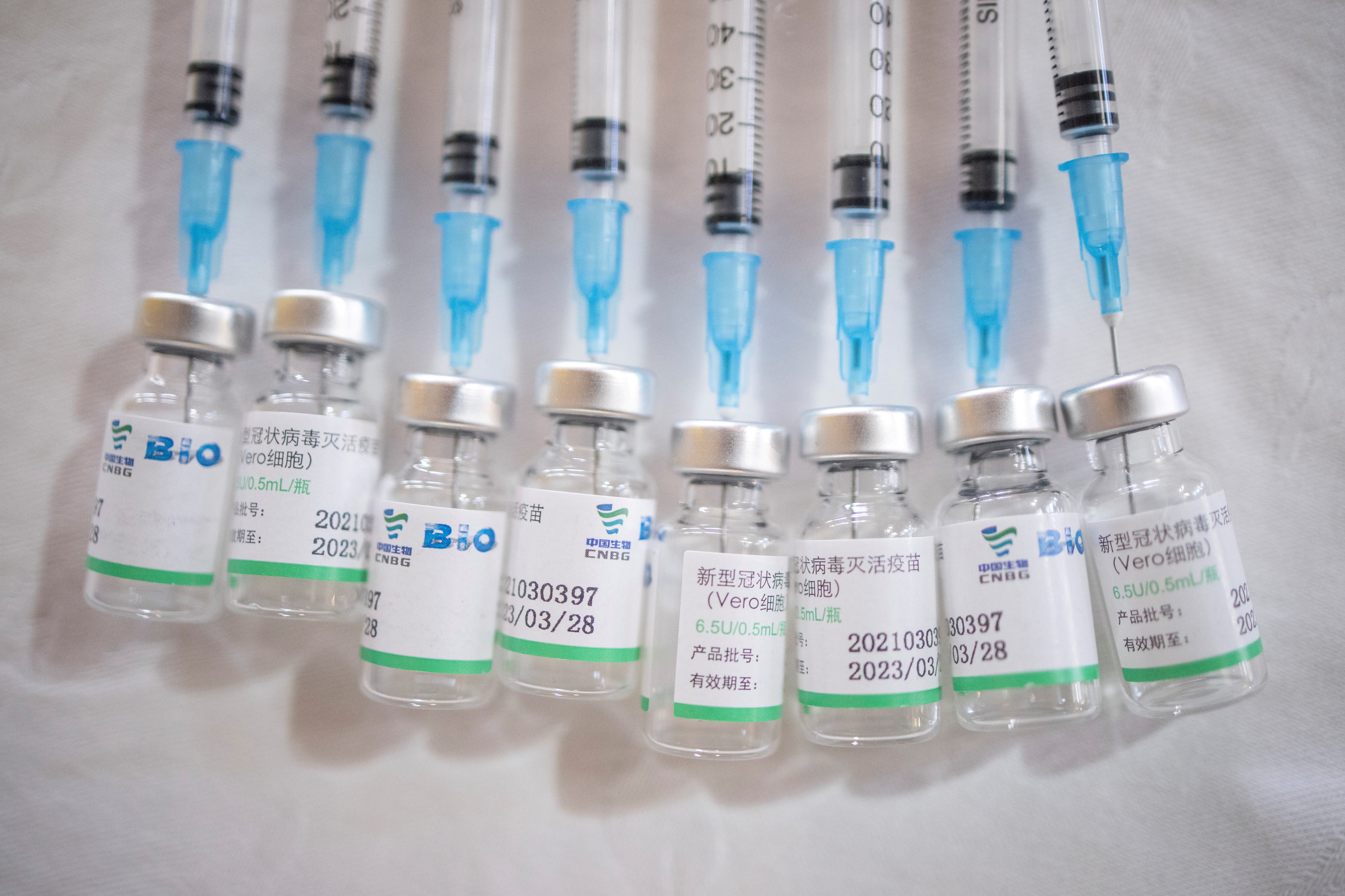 Doses of the Chinese Sinopharm vaccine against the coronavirus disease (COVID-19) are seen at the Biblioteka kod Milutina restaurant in Kragujevac, Serbia, May 4, 2021, in an offer to promote vaccination and contribute to the reopening of cafes, restaurants and bars. REUTERS/Marko Djurica/File Photo