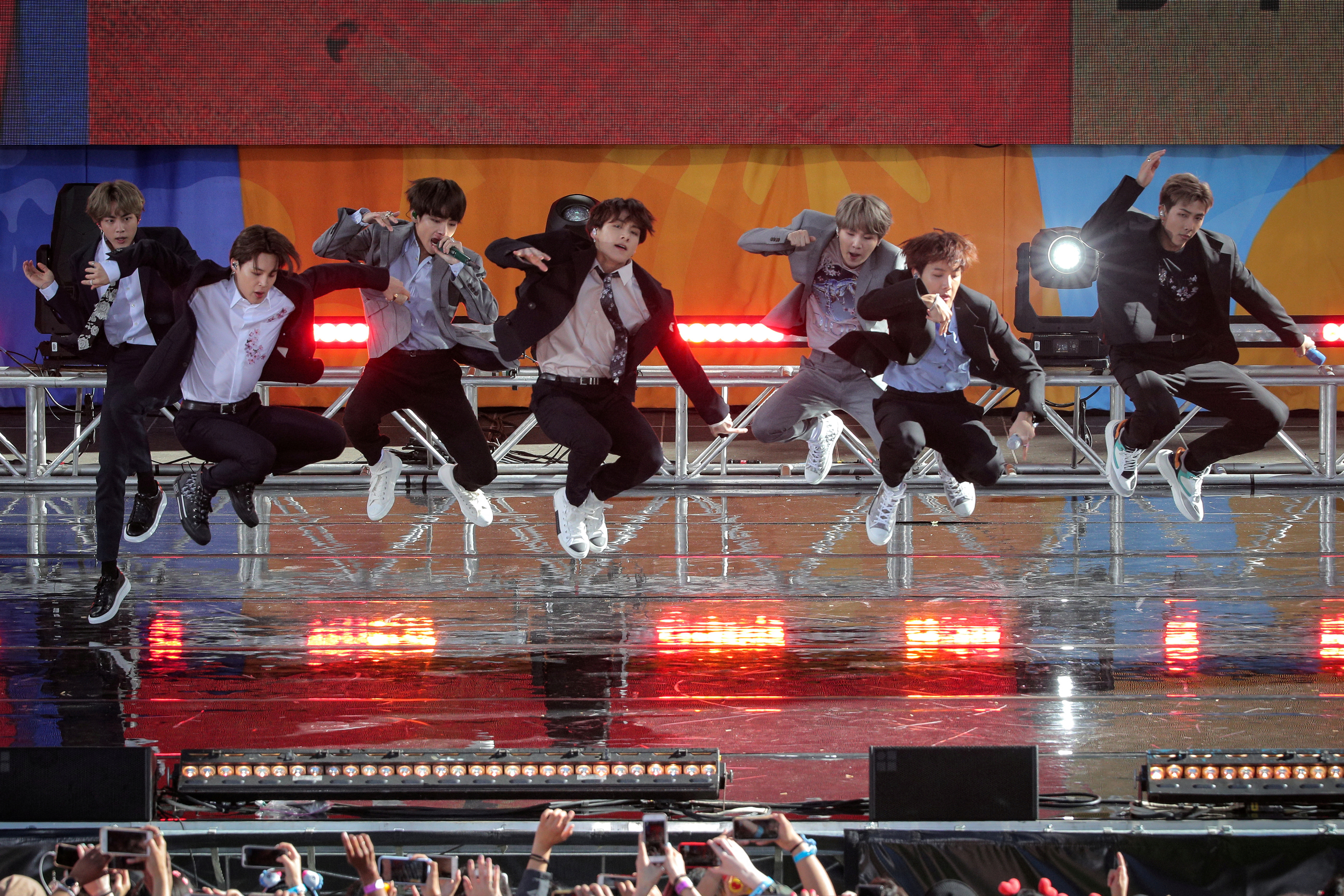 Members of K-Pop band BTS perform on ABC's 'Good Morning America' show in Central Park in New York