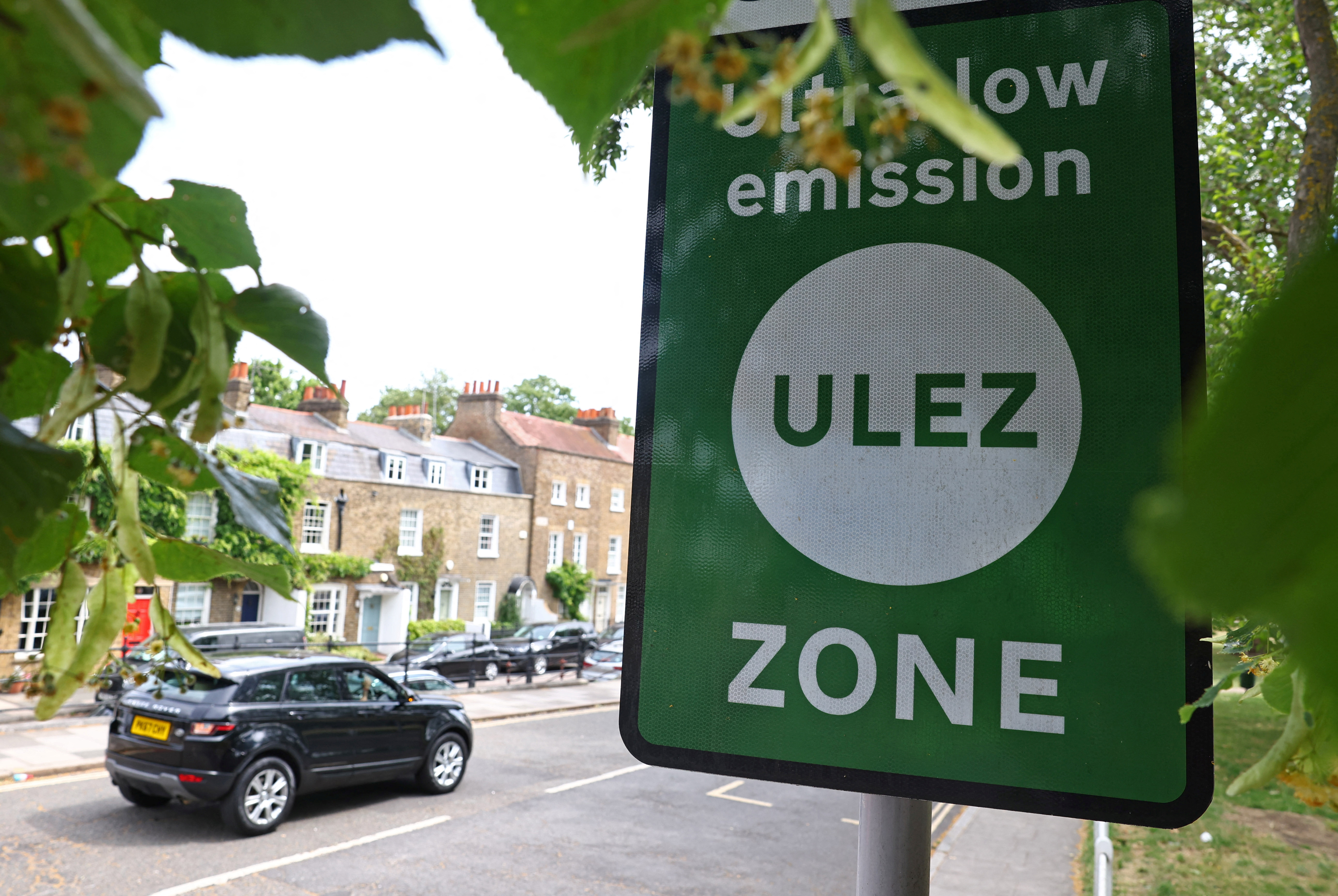 Signage along boundary of London's Ultra Low Emissions Zone (ULEZ) zone ahead of proposed upcoming expansion, in London
