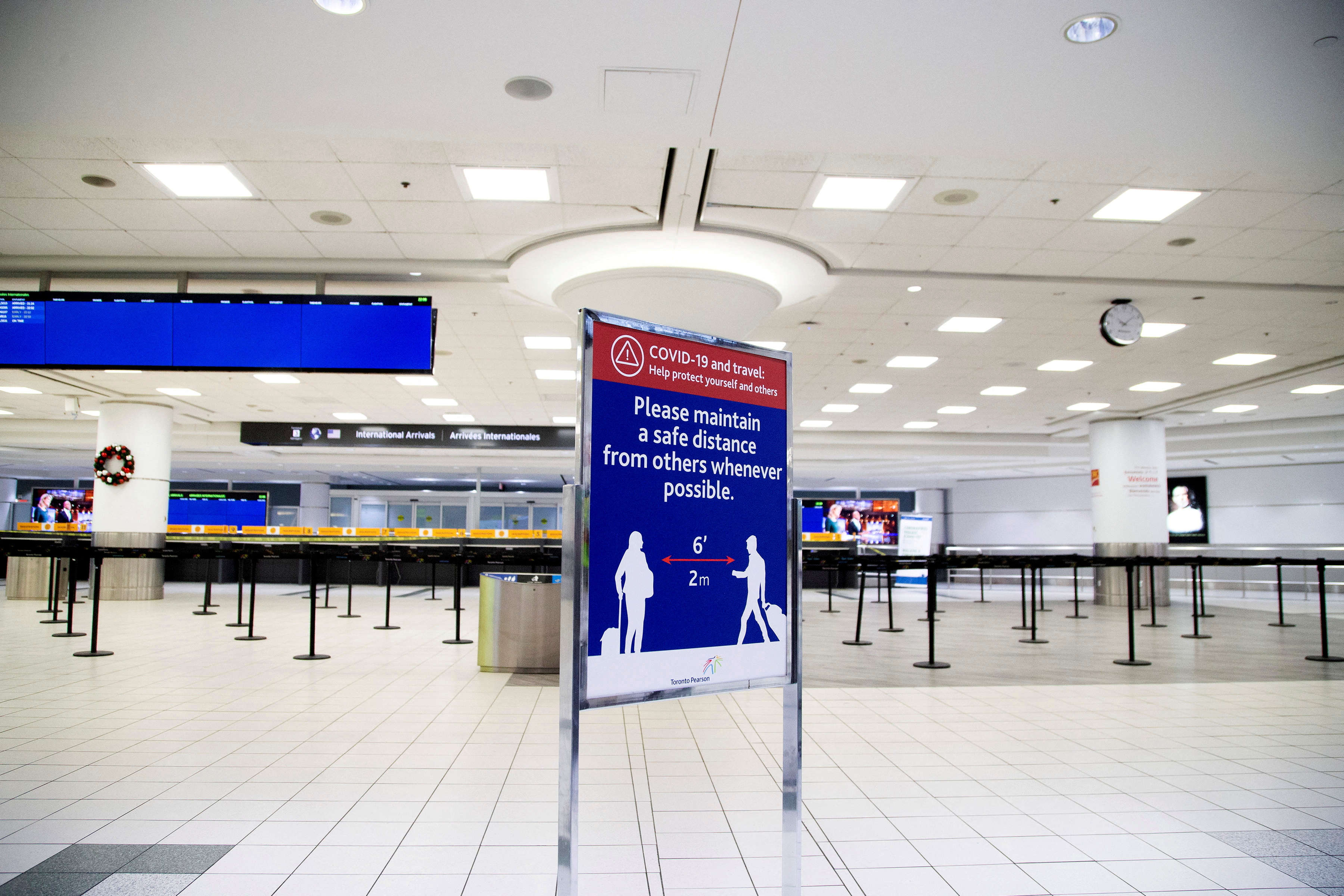 An empty terminal 3, amid a spike in coronavirus disease (COVID-19) cases, at Pearson airport