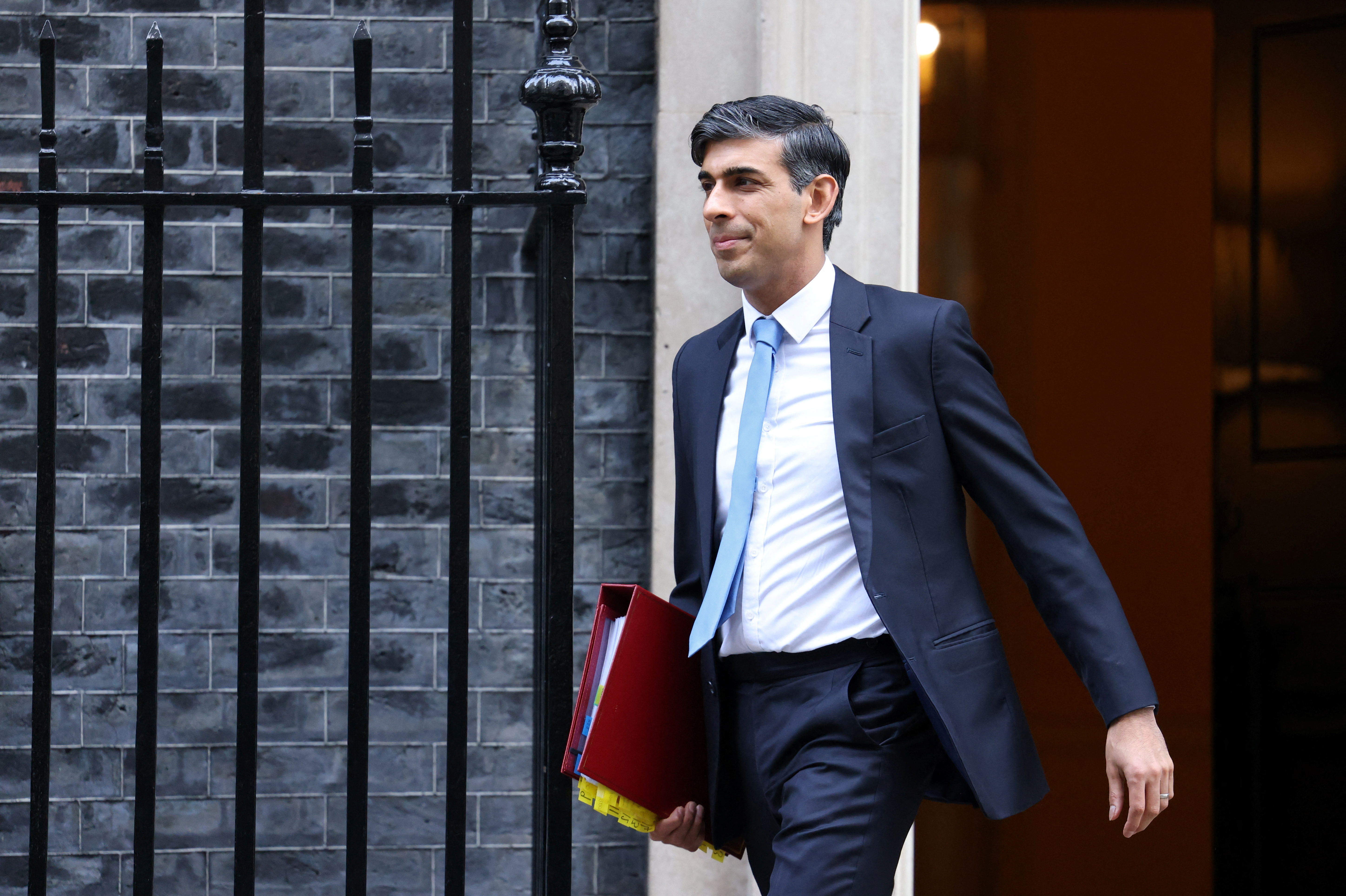 Britain's PM Rishi Sunak leaves Downing Street in London