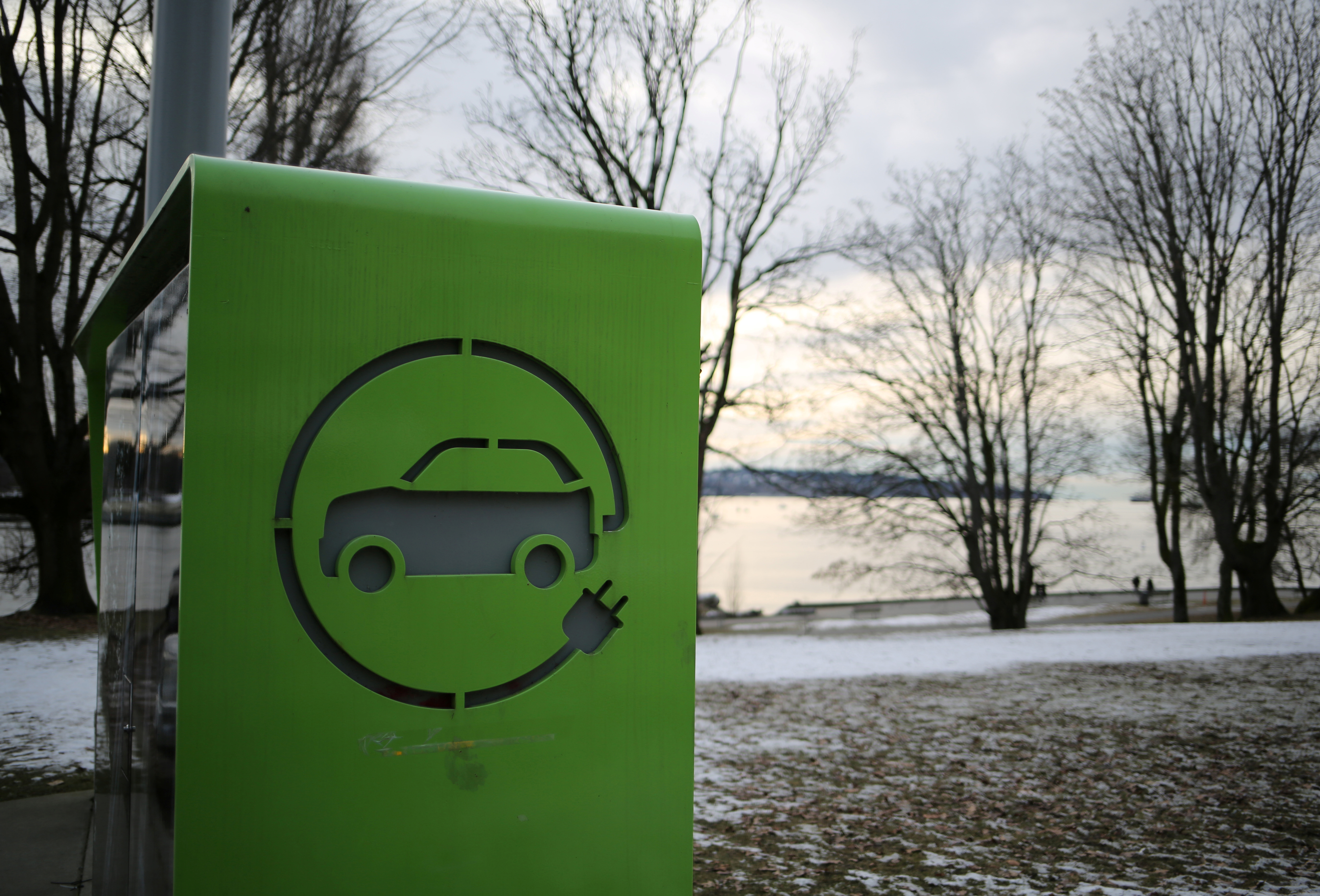 An electric car charging station is seen in Vancouver