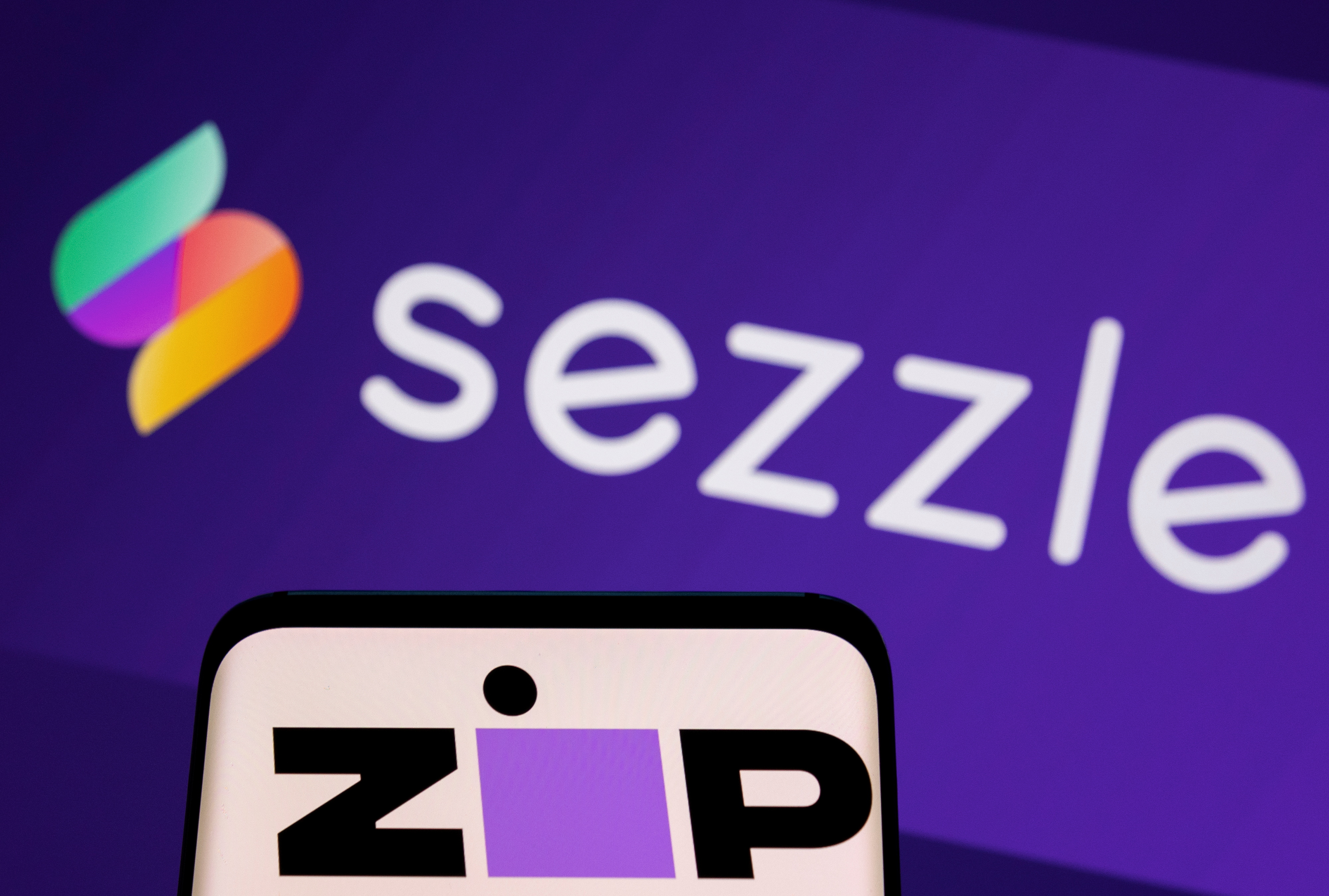 Illustration shows Sezzle and Zip logos