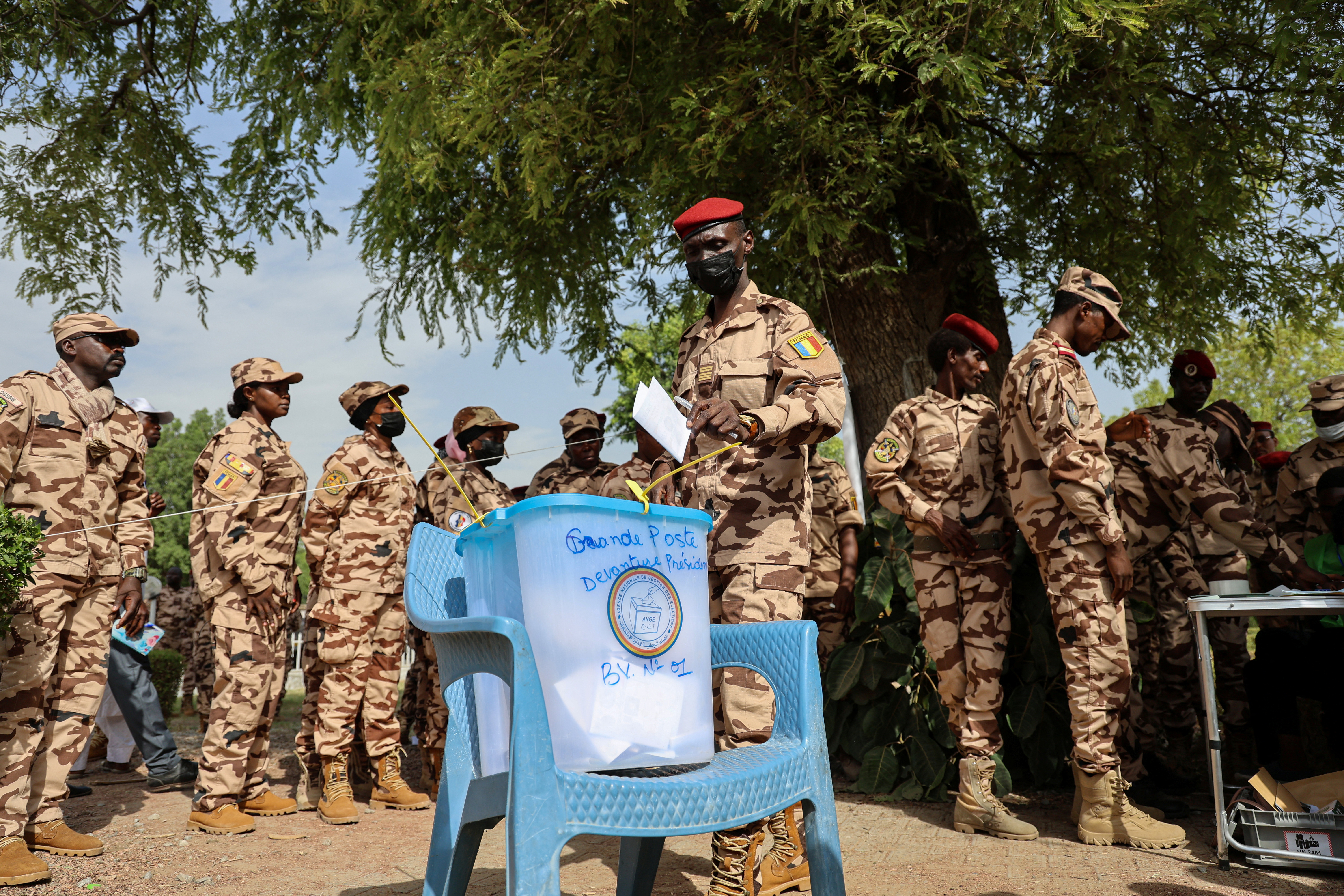 Chad soldiers vote early in the presidential election in N'djamena