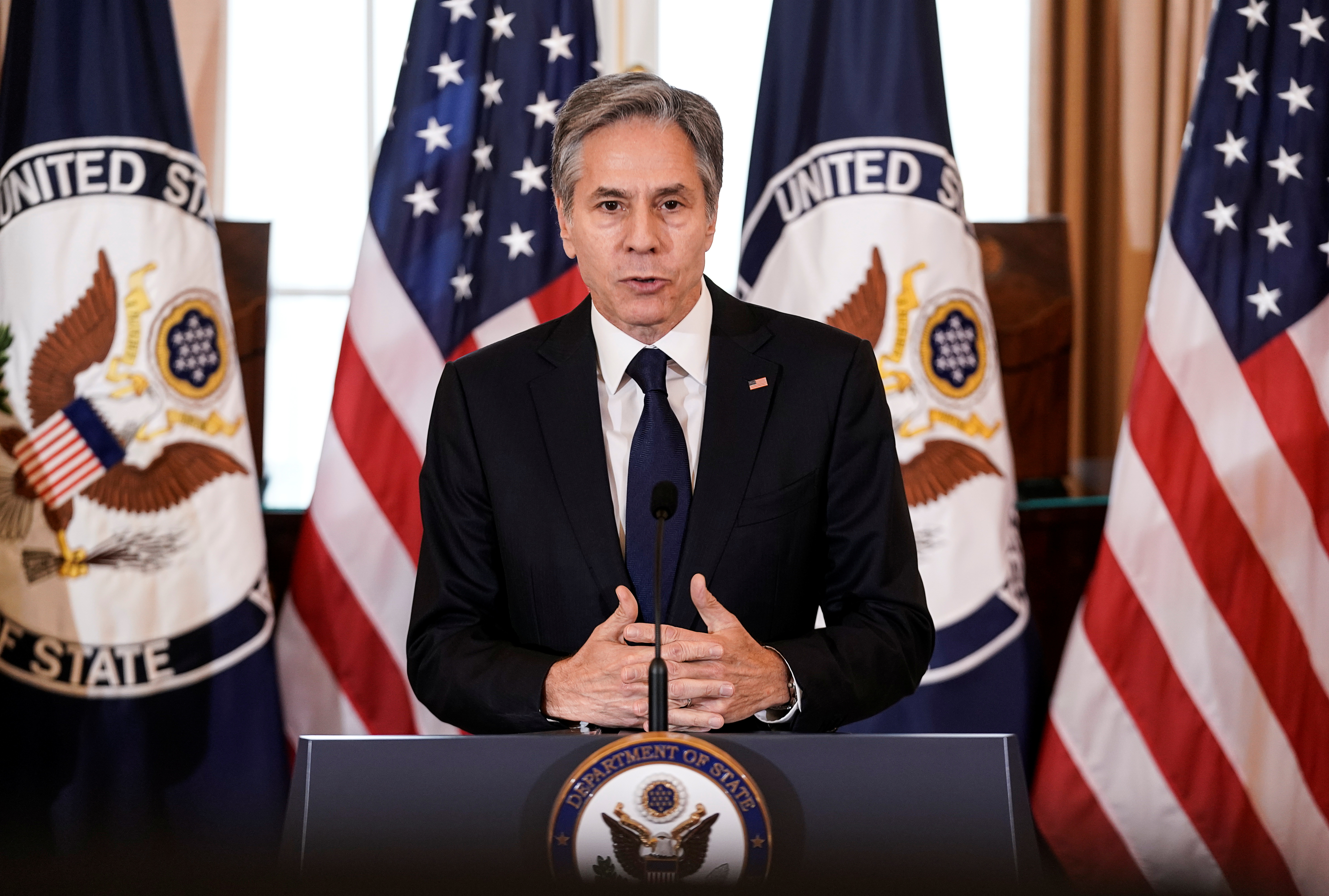 U.S. Secretary of State Blinken speaks about 2021 Trafficking in Persons Report at the State Department in Washington