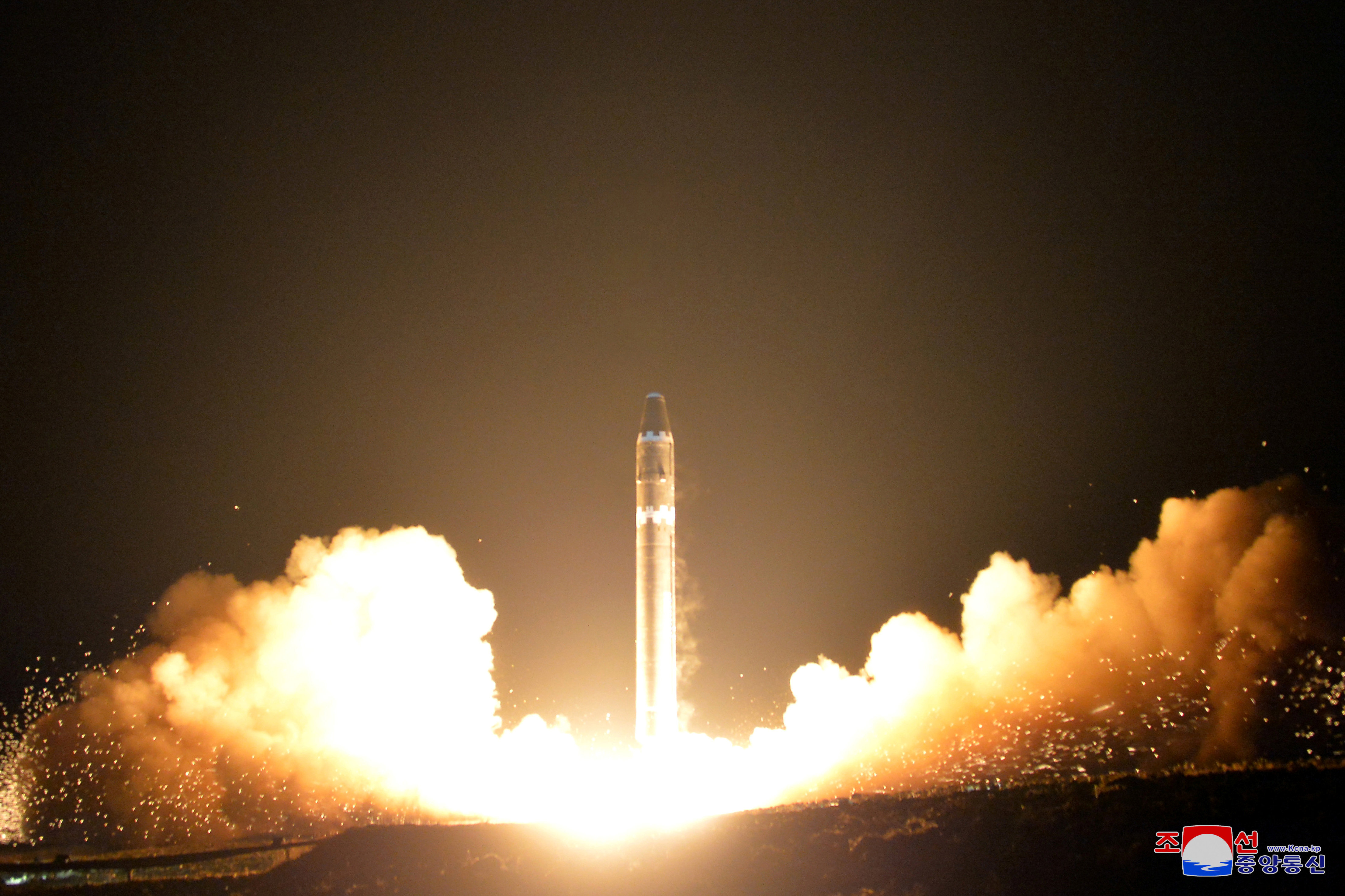 A view of the newly developed intercontinental ballistic rocket Hwasong-15's test that was successfully launched