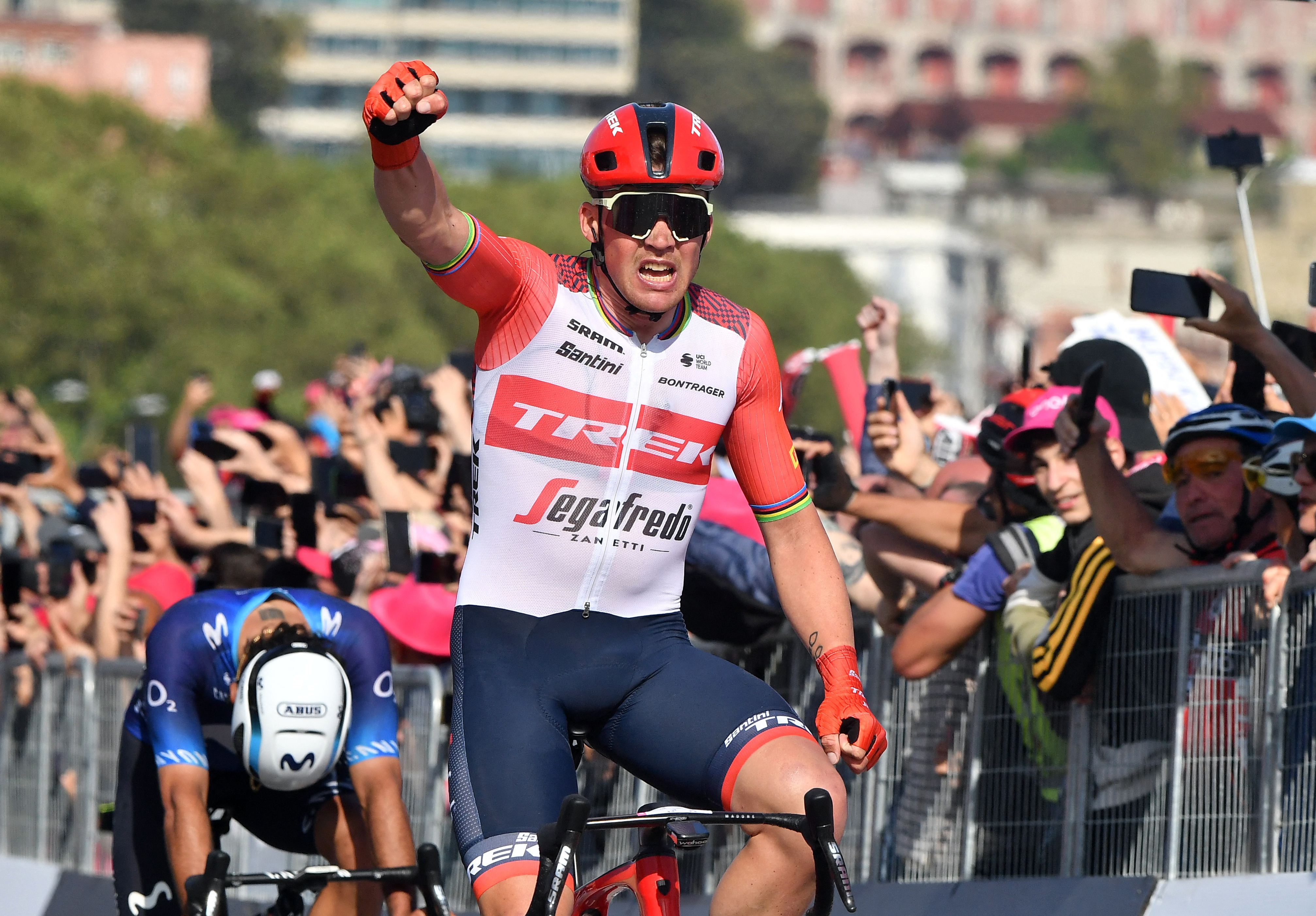 Pedersen wins stage six of Giro after duo caught 300m from finish