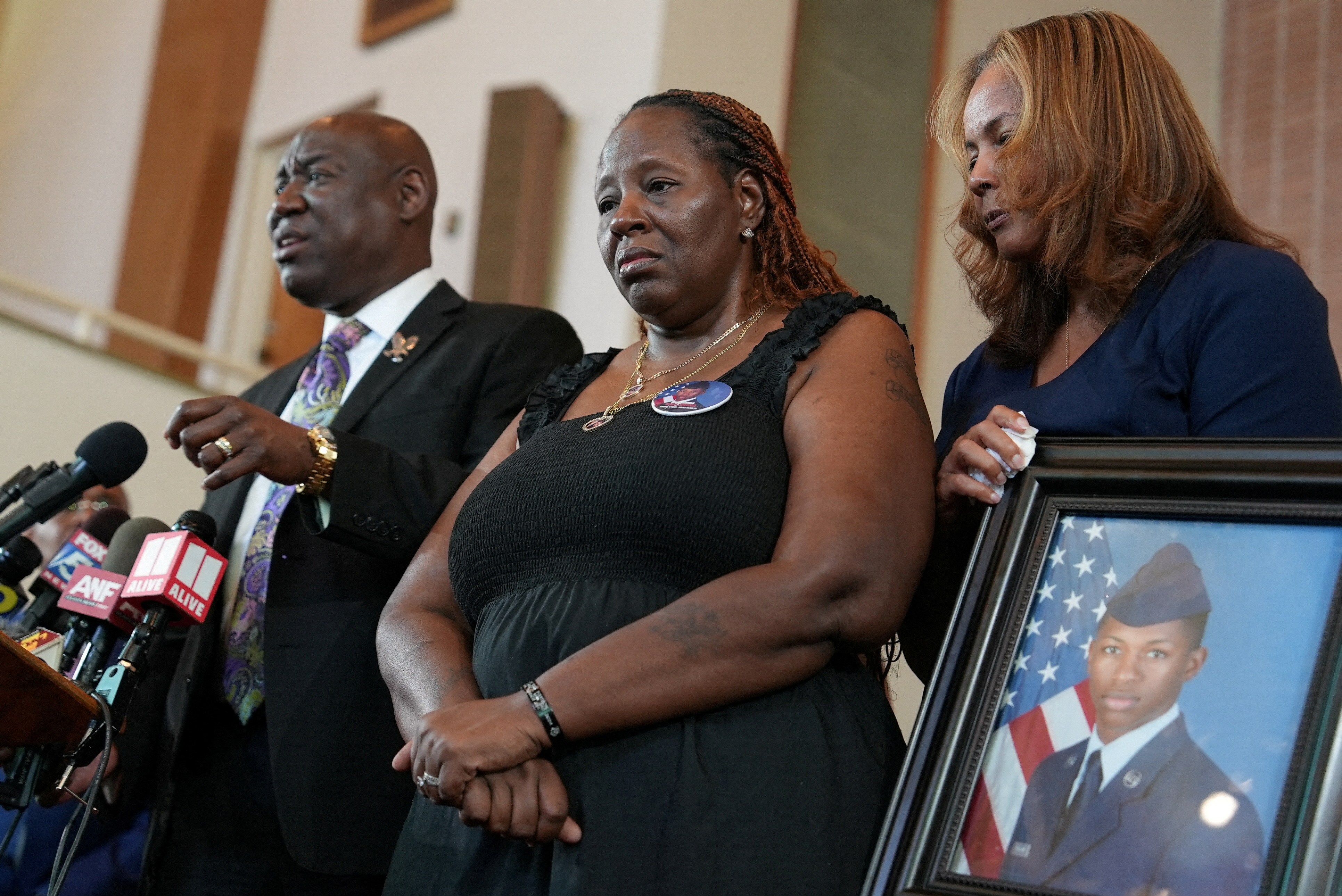 Chantemekki Fortson, mother of U.S. Airman Roger Fortson, reacts to firing of Florida Sheriff Deputy