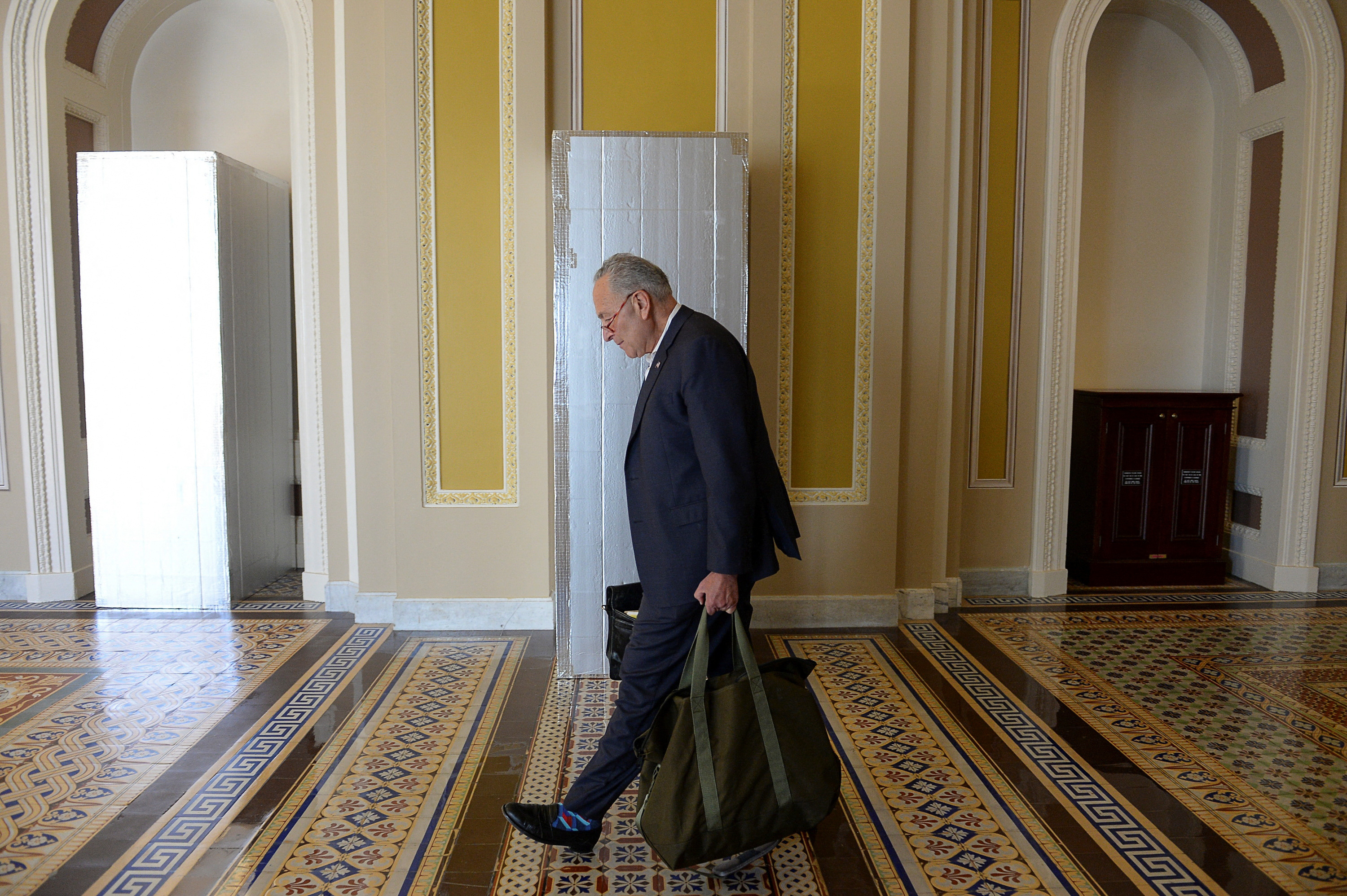 Senate Majority Leader Chuck Schumer (D-NY) arrives at the U.S. Capitol
