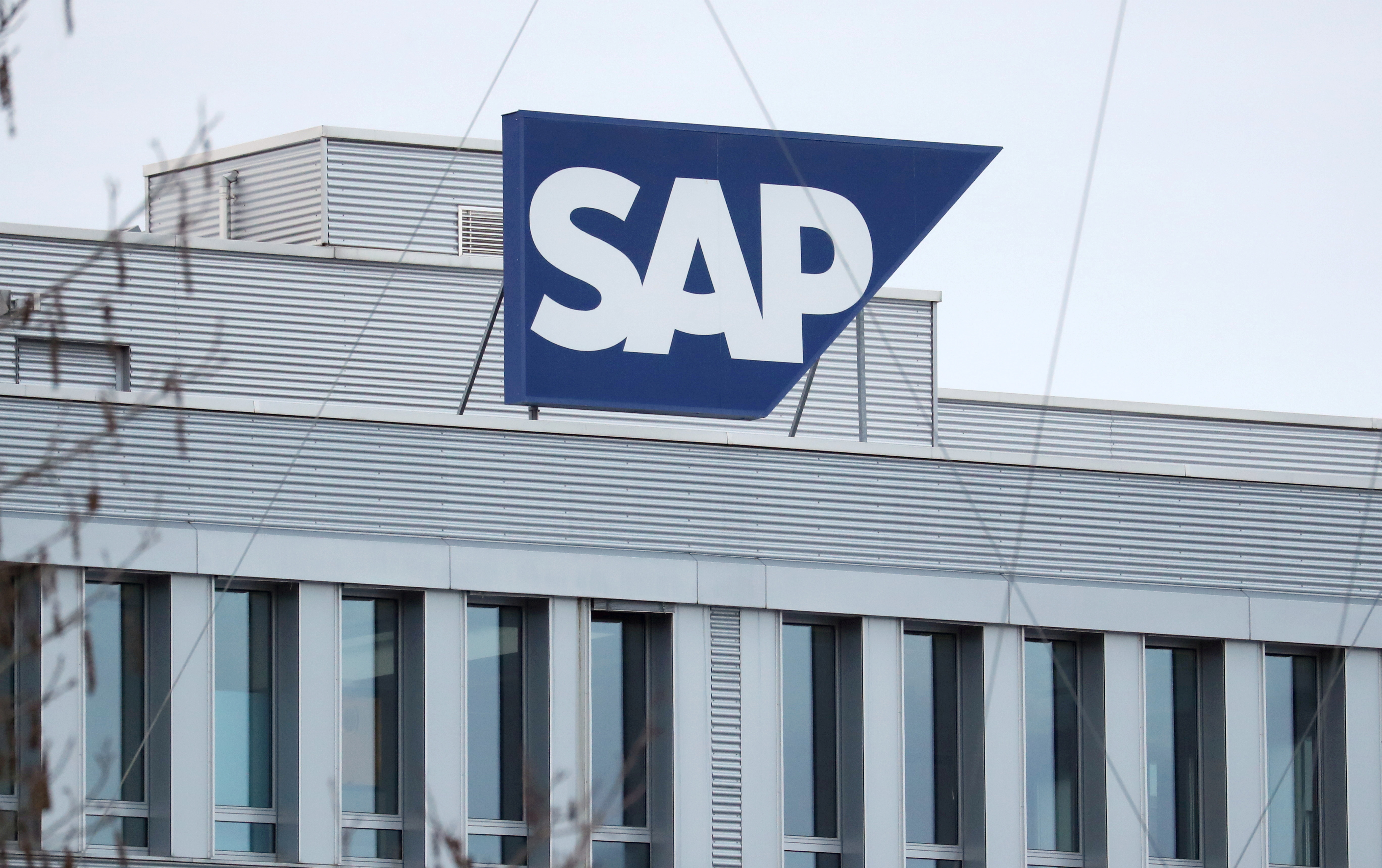 The logo of German software group SAP is pictured in Regensdorf
