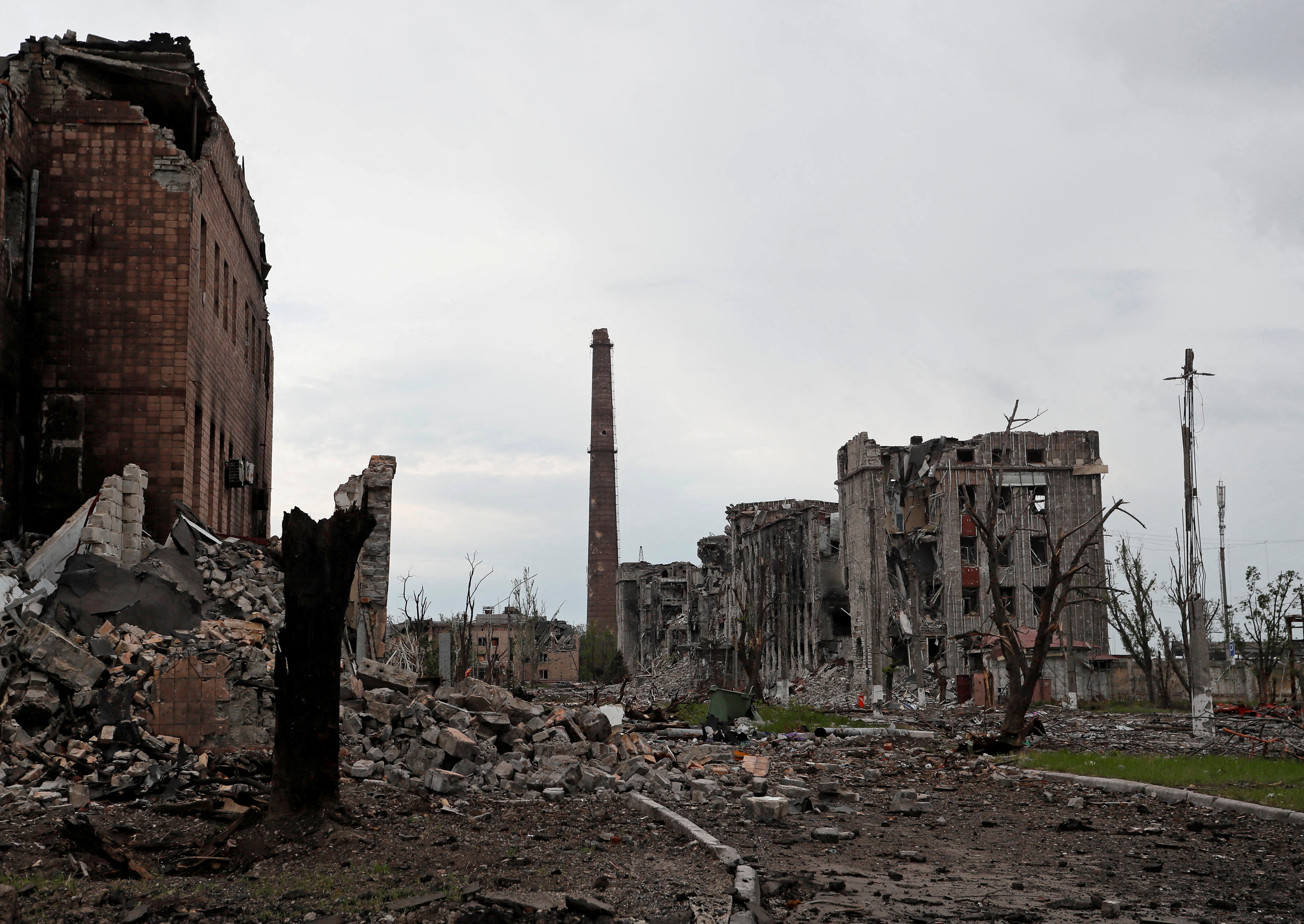 A view shows destroyed facilities of Azovstal steel plant in Mariupol