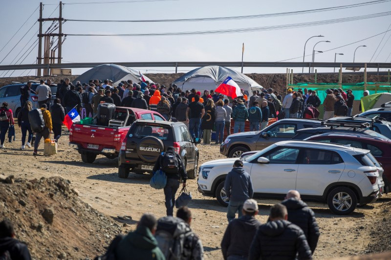 Workers at BHP's Escondida copper mine on strike, in Antofagasta