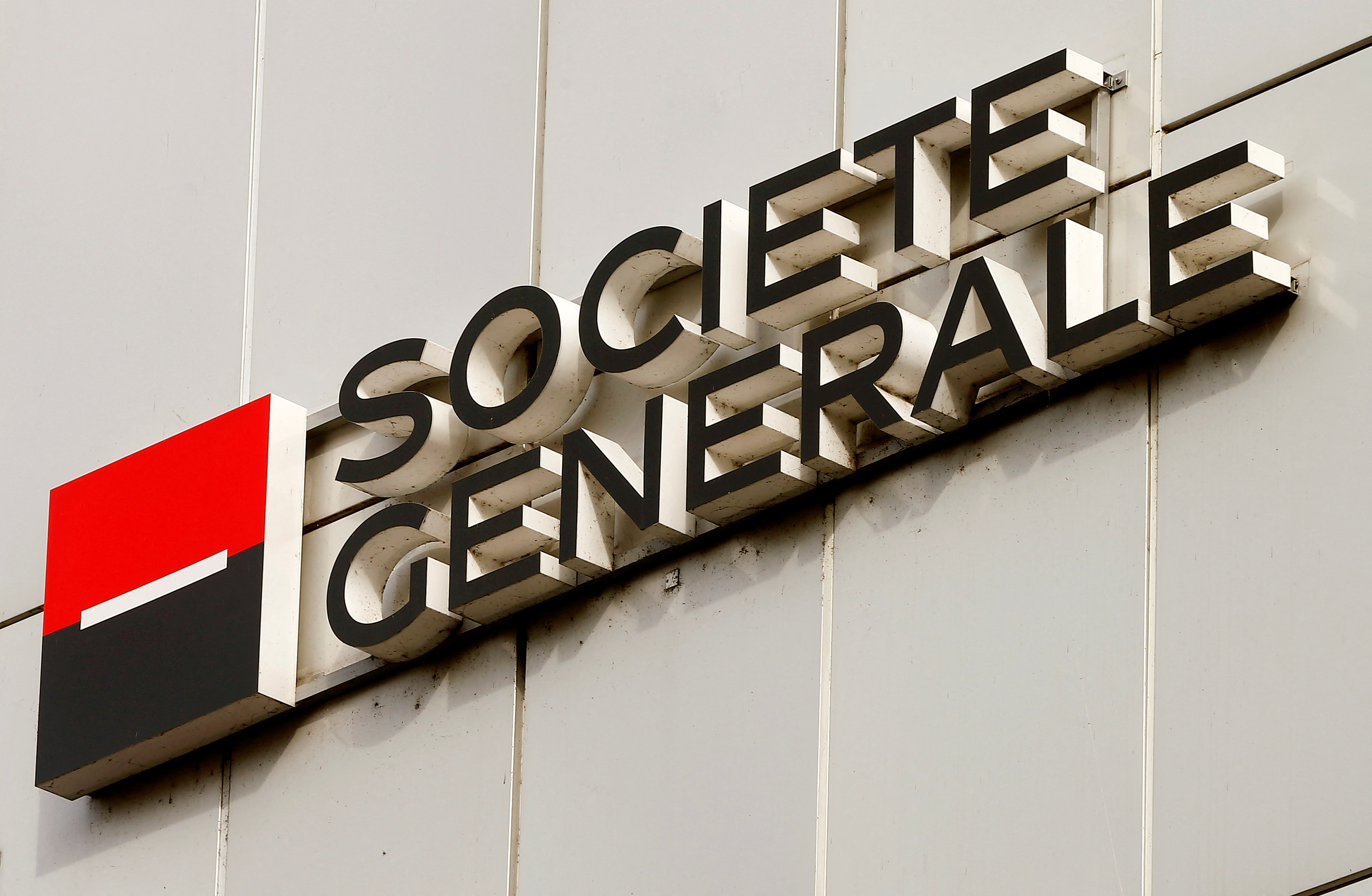 The logo of Societe Generale Private Banking is seen at an office building in Zurich