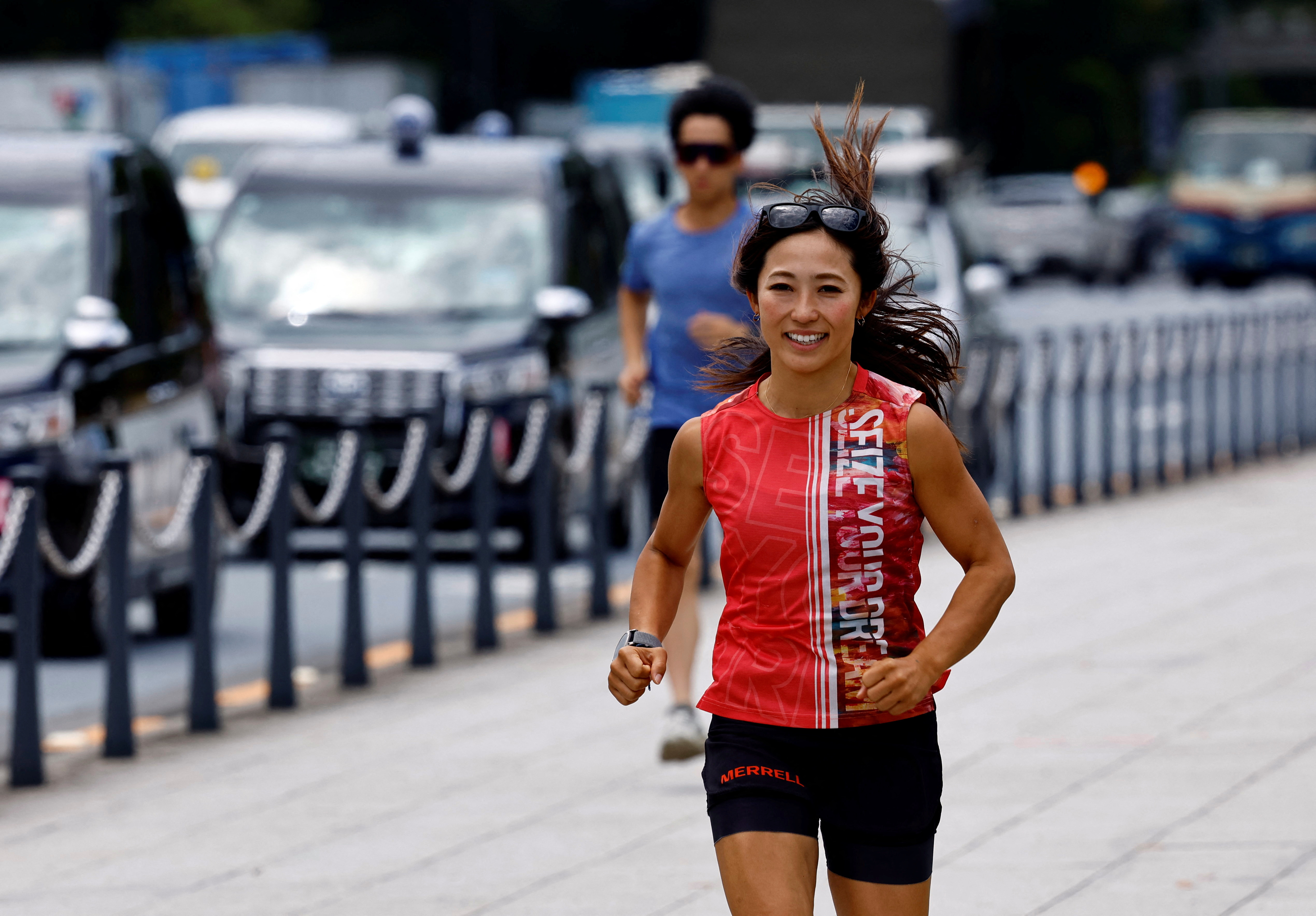 Tomomi Bitoh, Japan's top ultra runner, takes part in a workout session around the Imperial Palace in Tokyo