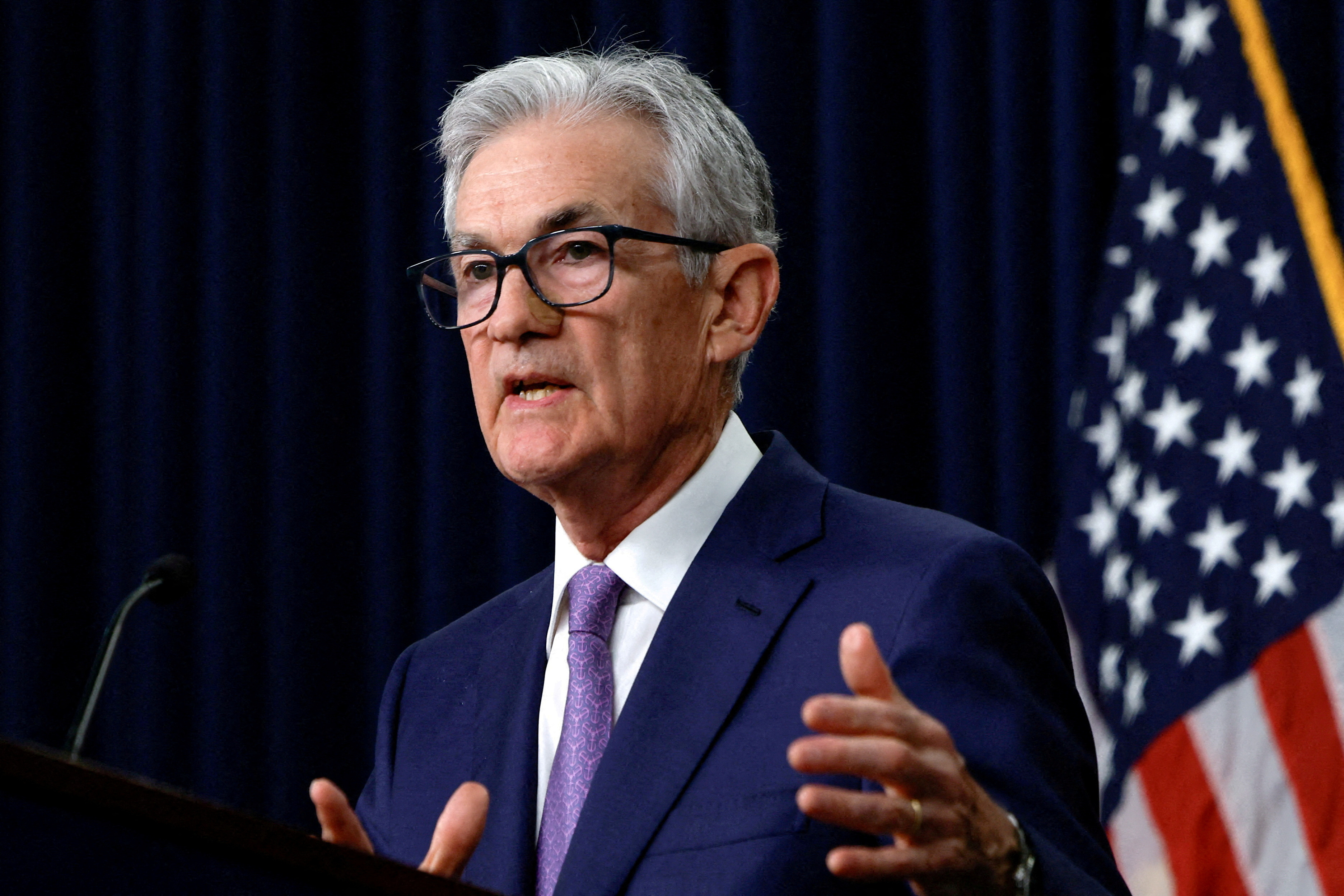 U.S. Federal Reserve Chair Jerome Powell delivers remarks during a press conference in Washington