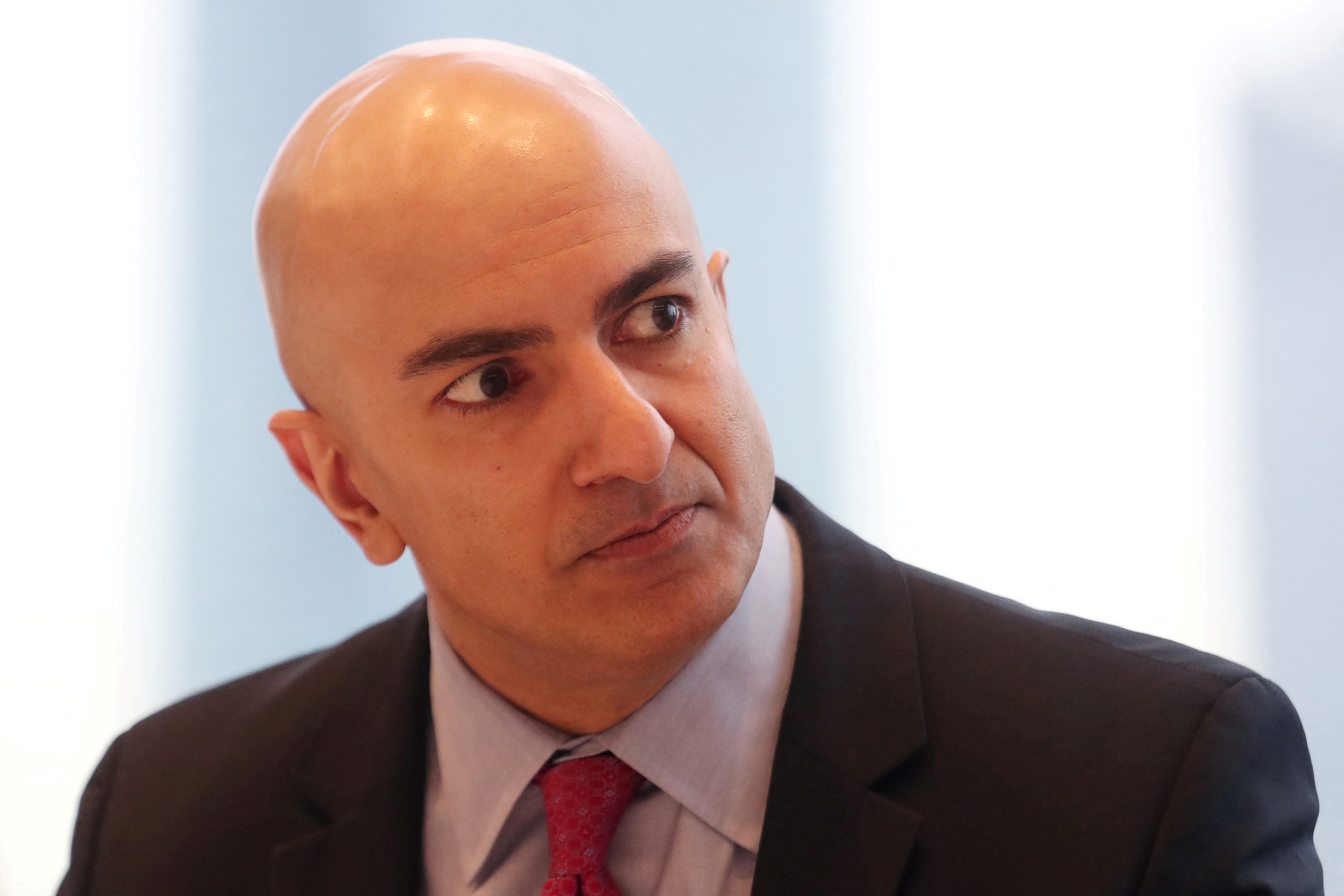 Minneapolis Federal Reserve President Neel Kashkari listens to a question during an interview in New York