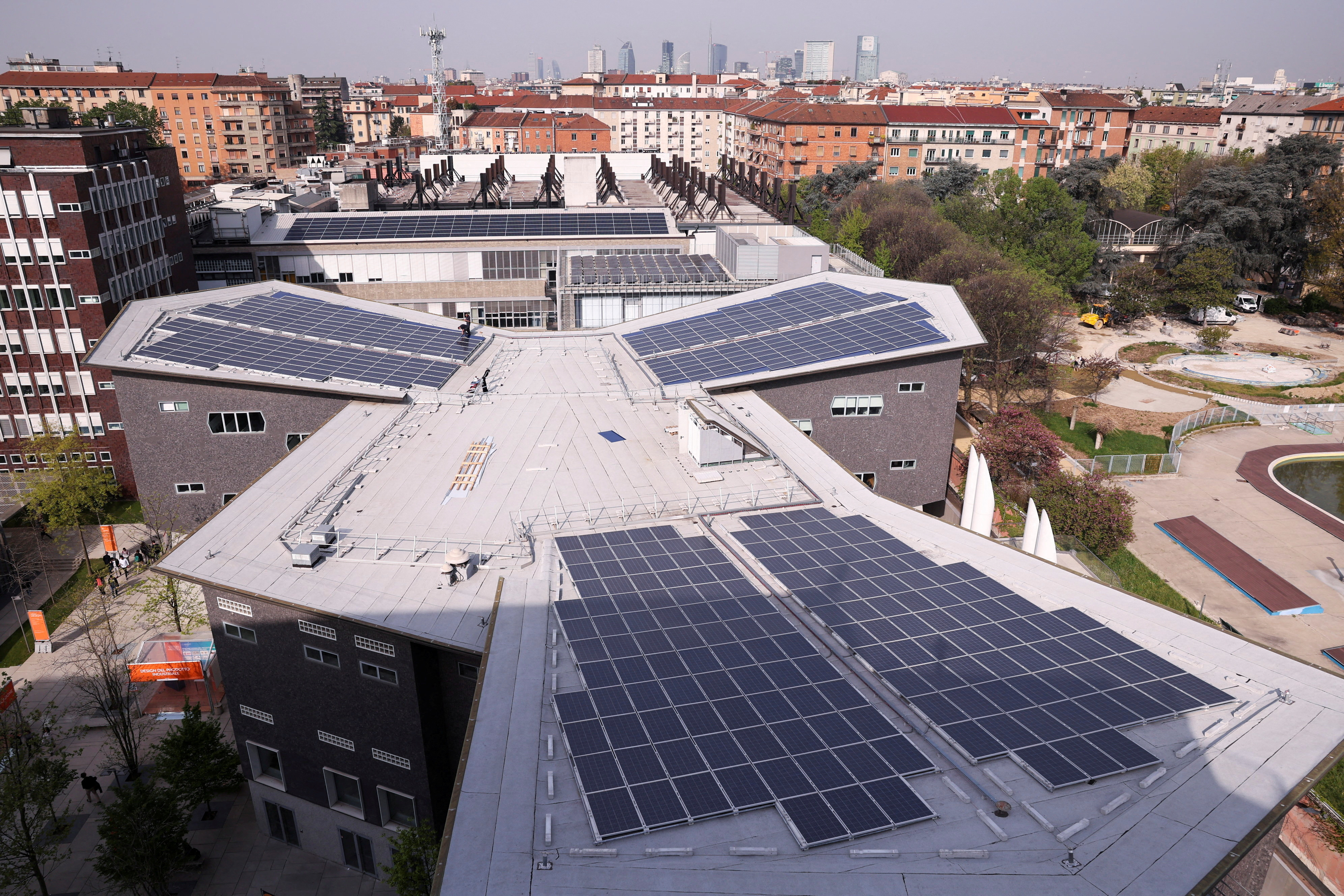 A solar panels array, part of the renewable energy community of Politecnico di Milano is seen in Milan