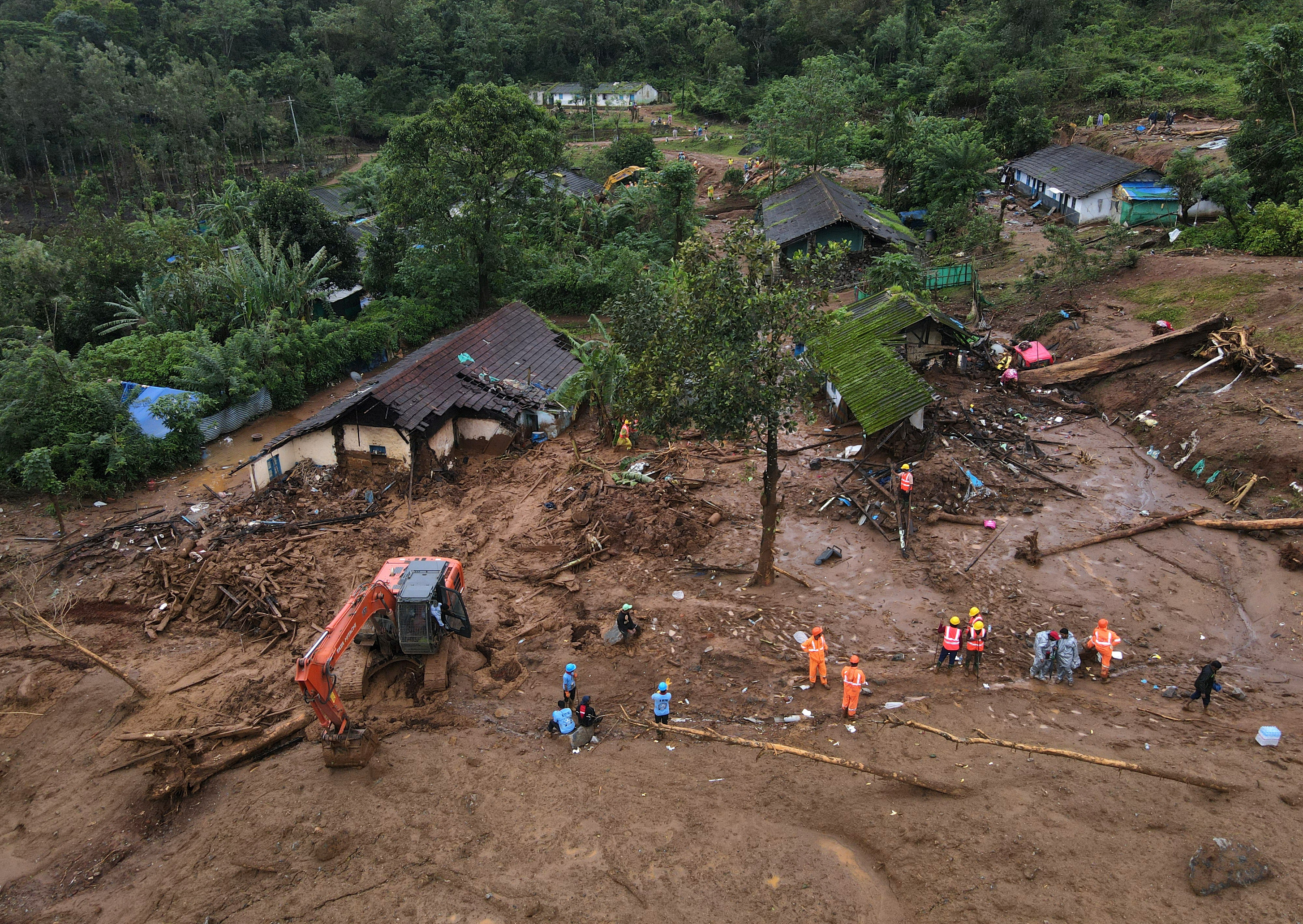 Aftermath of landslides in the hills in Wayanad