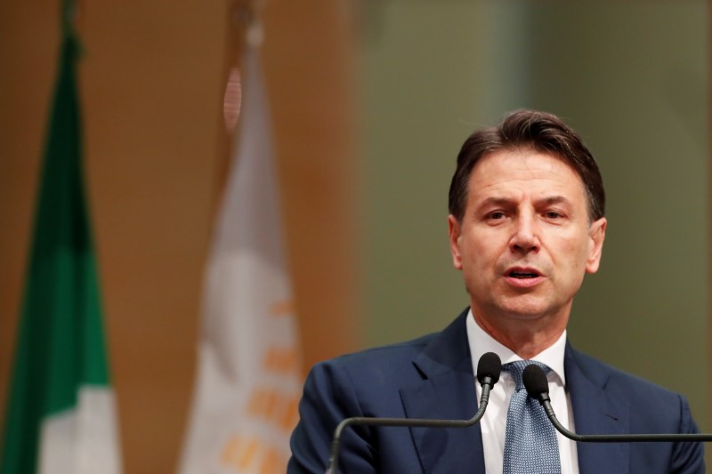 Former Italian Prime Minister Giuseppe Conte speaks at a news conference, in Rome