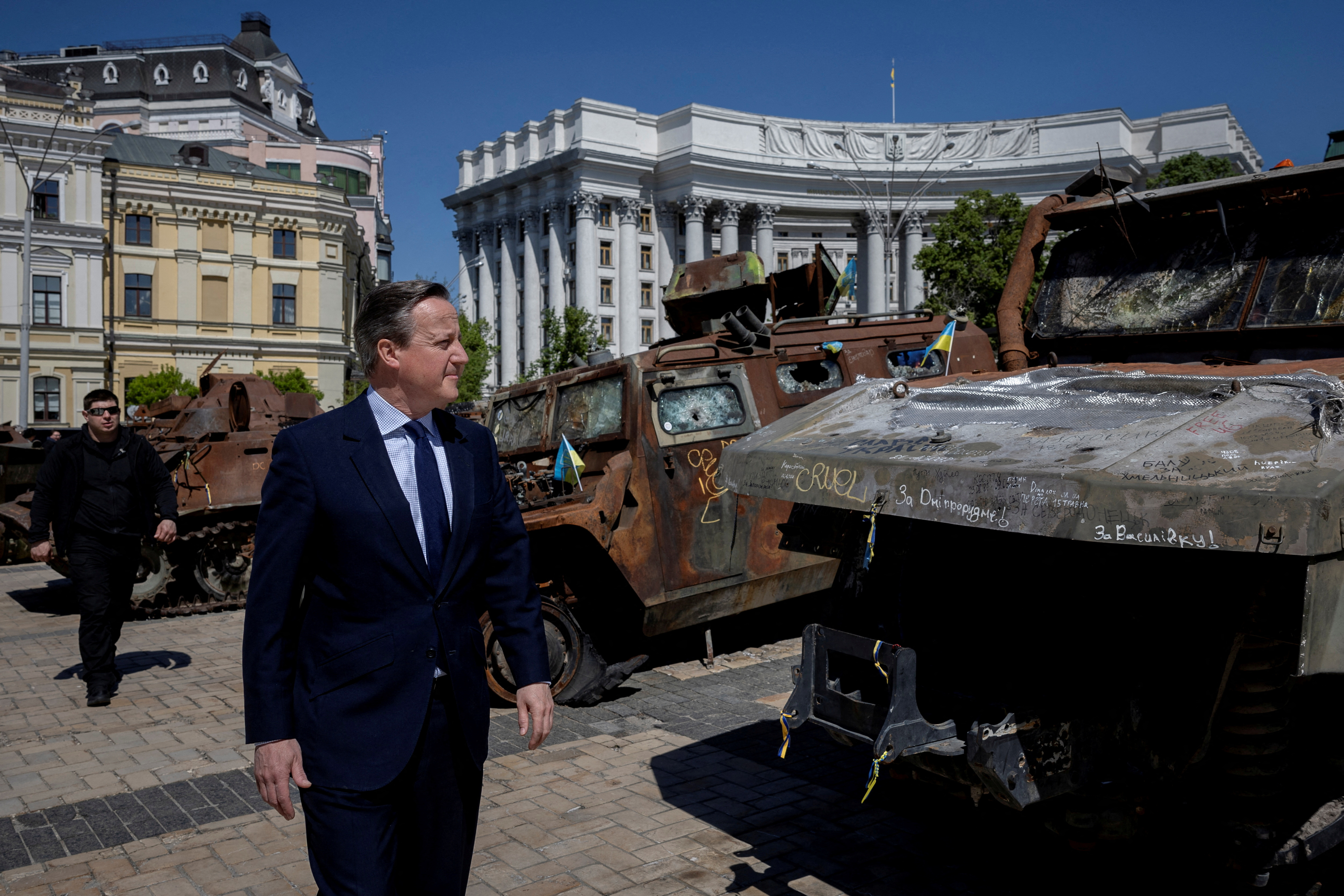 Britain's Foreign Secretary David Cameron and Ukrainian Foreign Minister Dmytro Kuleba meet in Kyiv