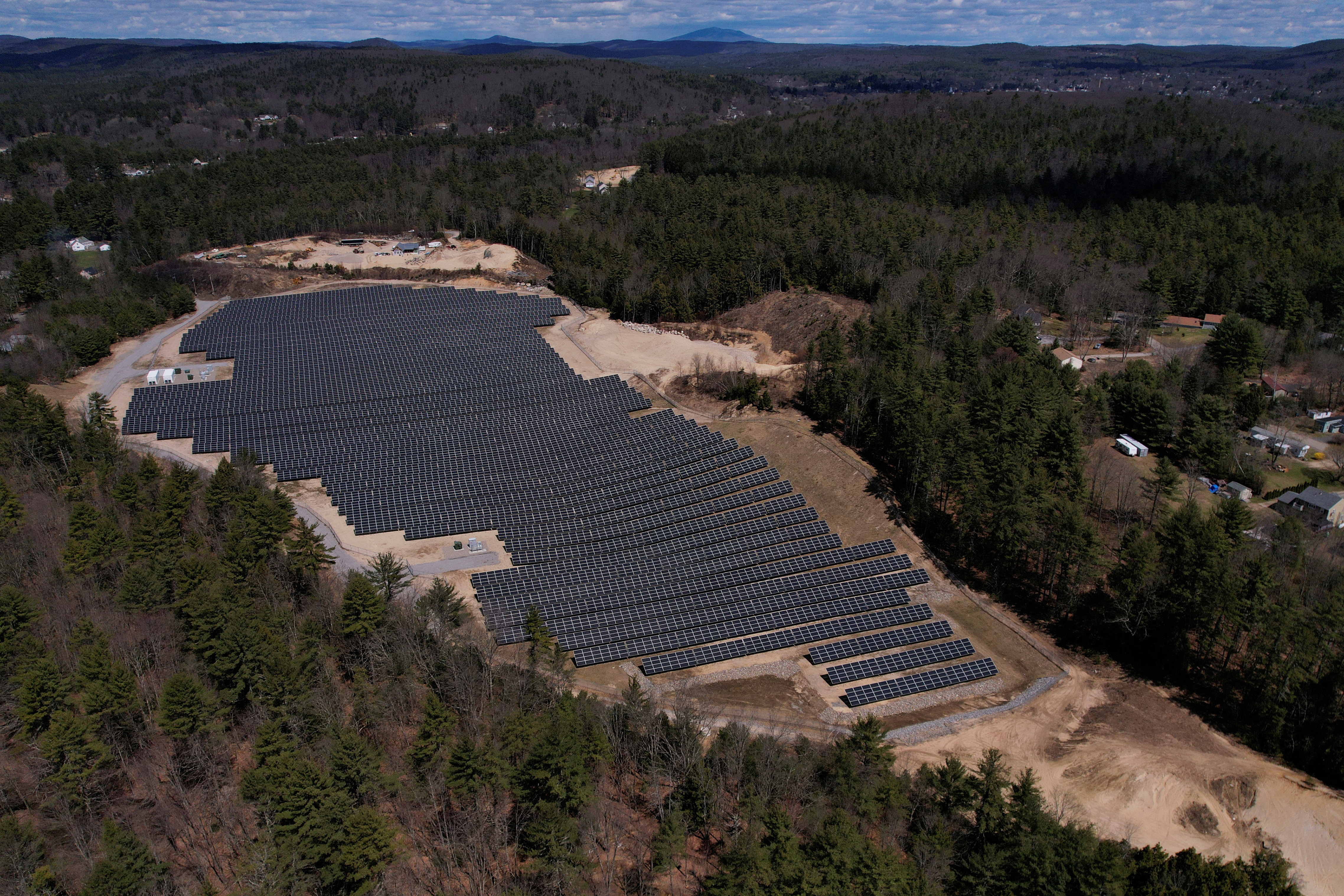 Solar panels are arrayed on Earth Day in Athol