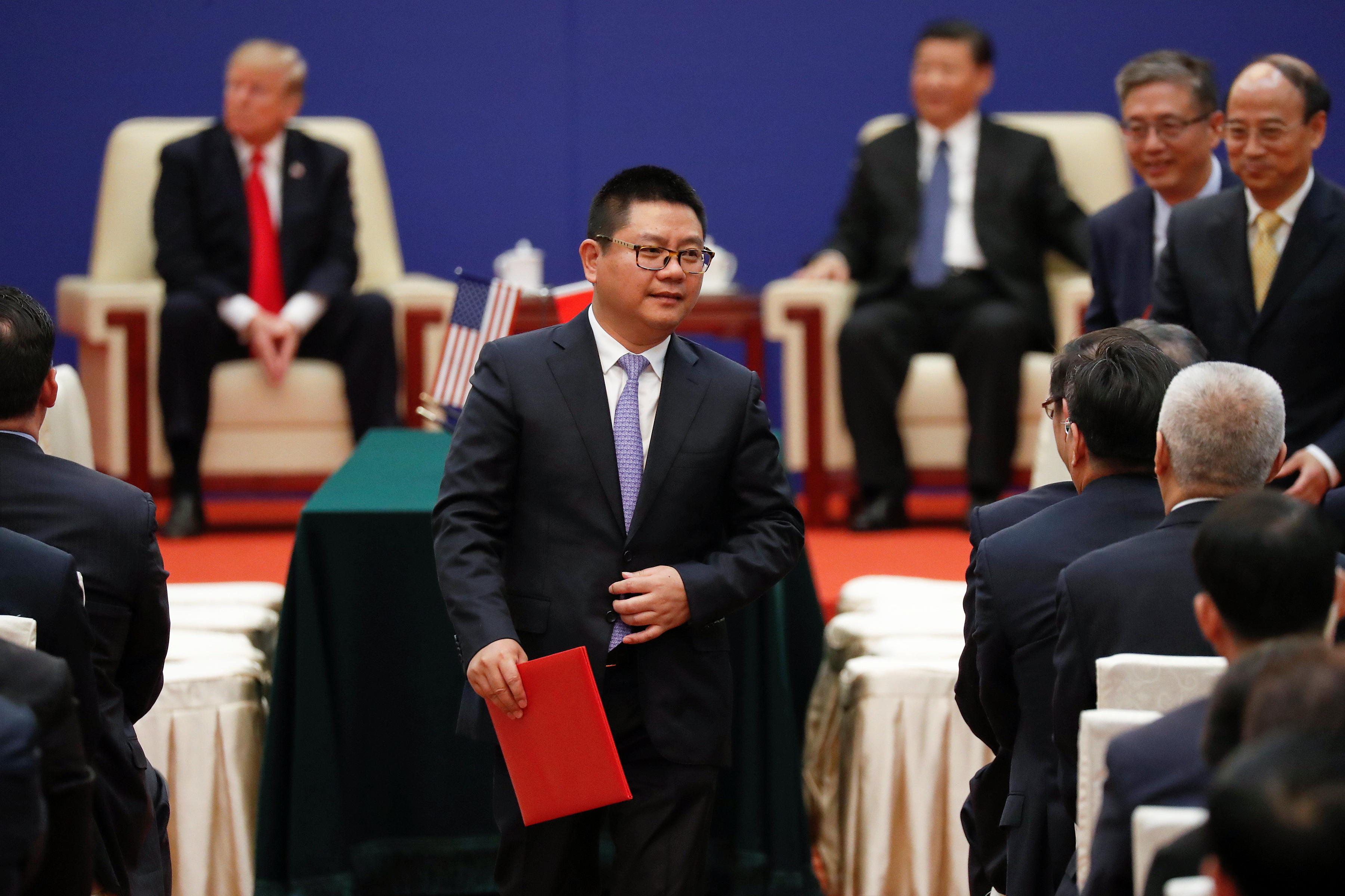 Wang Junjin, chairman of Juneyao, attends signing ceremony and meeting of business leaders with with U.S. President Donald Trump and China's President Xi Jinping at the Great Hall of the People in Beijing