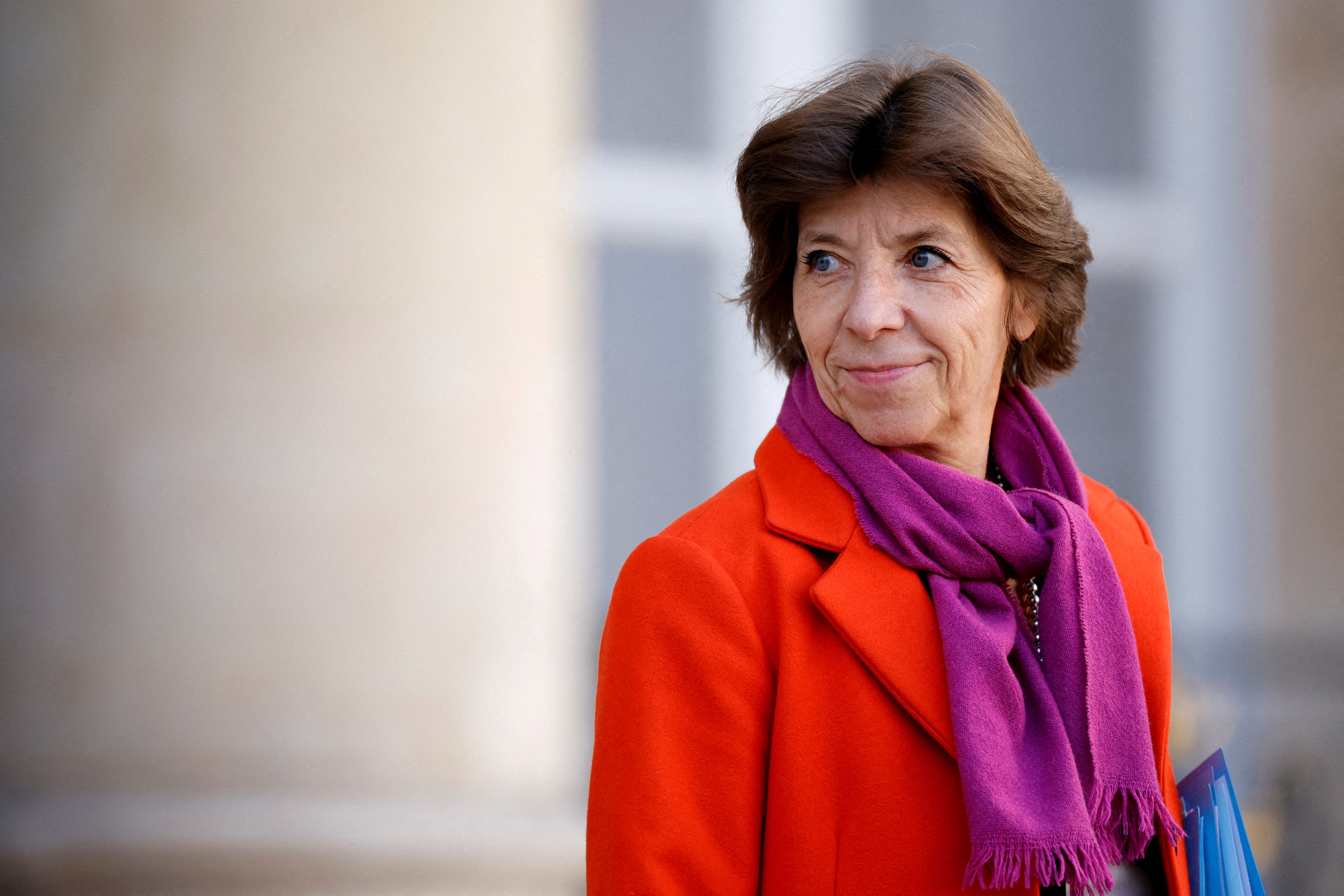 French Foreign Minister Catherine Colonna leaves weekly cabinet meeting at the Elysee Palace in Paris