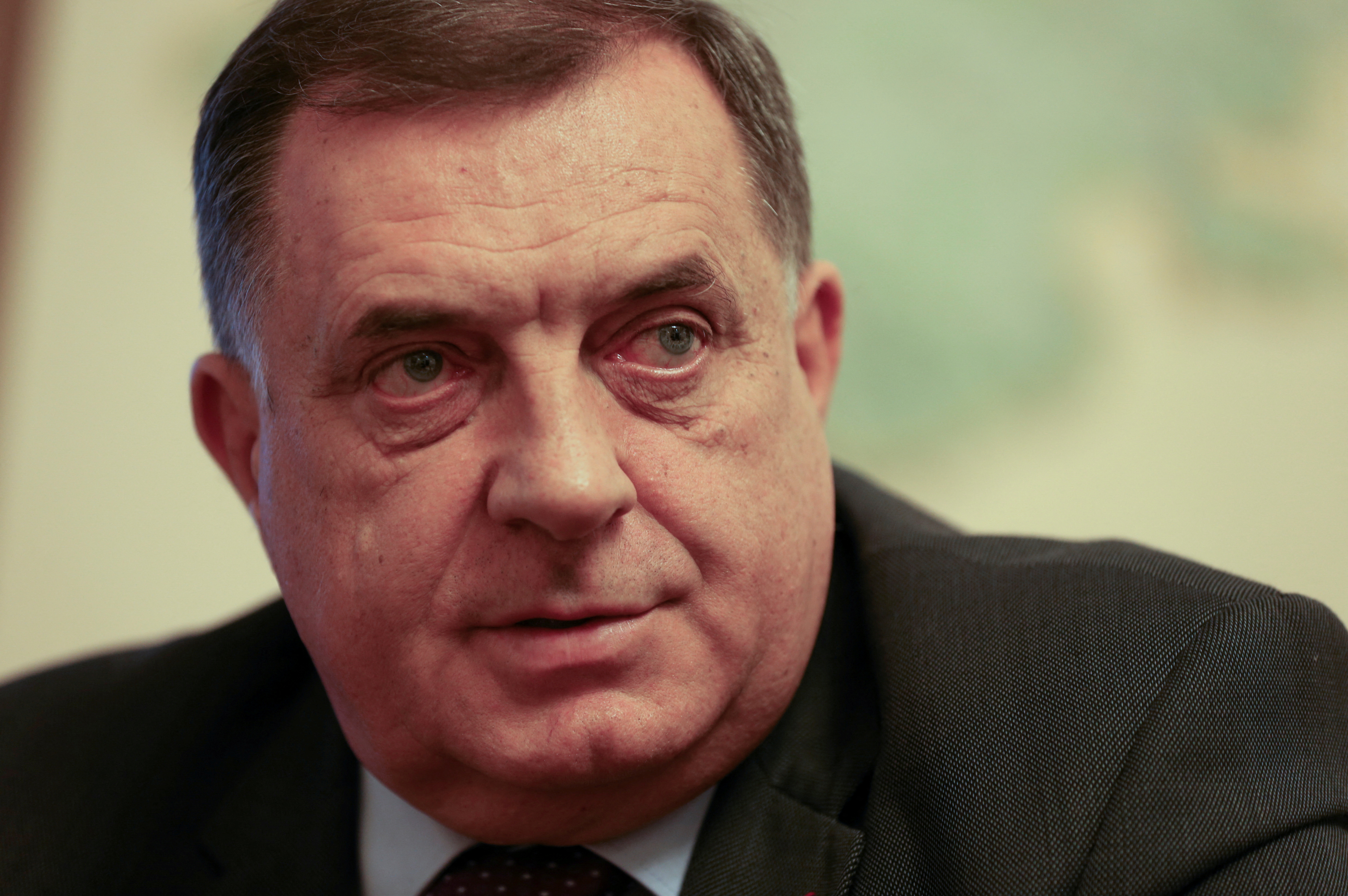 Milorad Dodik, Serb member of the Presidency of Bosnia and Herzegovina speaks during interview in his office in Banja Luka