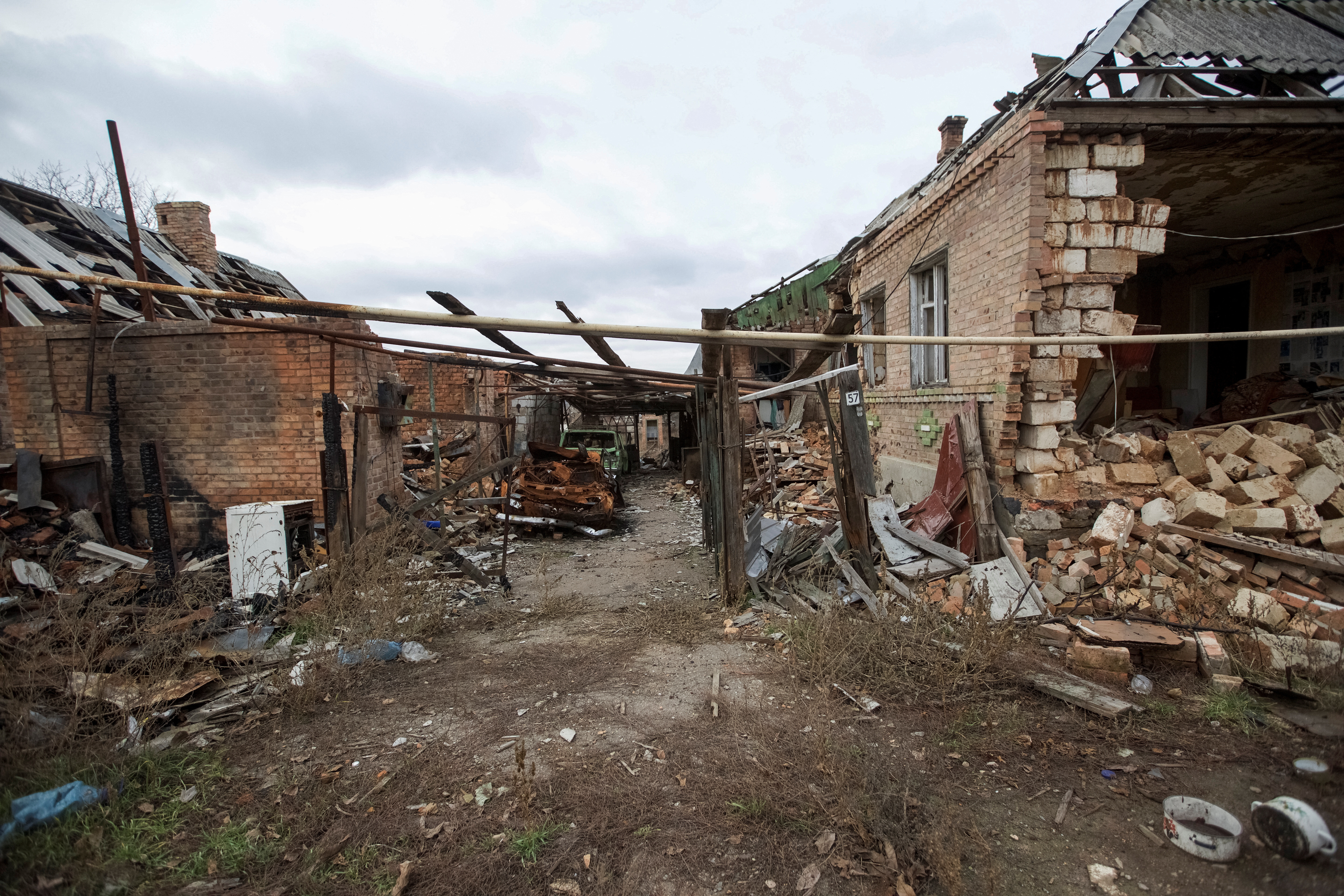 A destroyed house is seen in Bakhmut