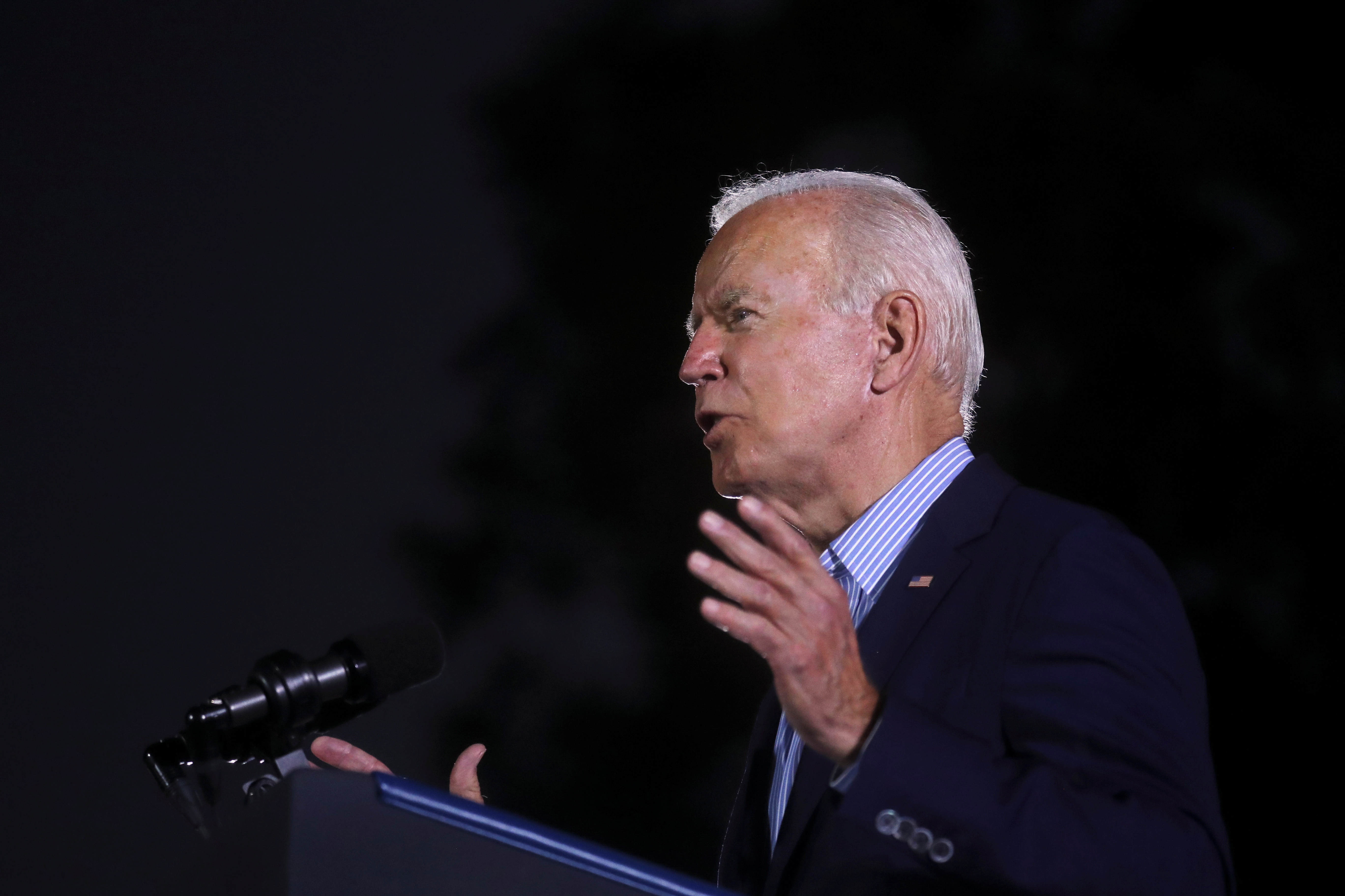 U.S. President Joe Biden delivers remarks at a campaign rally with California Governor Gavin Newsom, in Long Beach, California