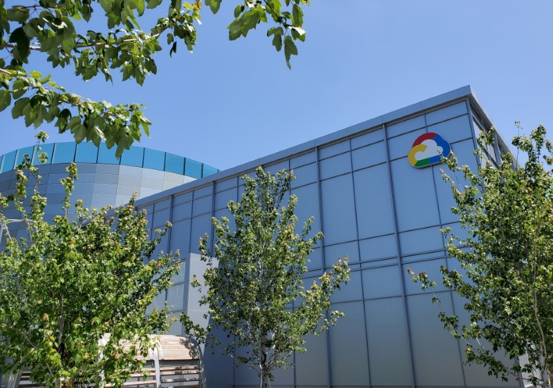 FILE PHOTO: A Google Cloud logo outside of the Google Cloud computing unit's headquarters in Sunnyvale, California