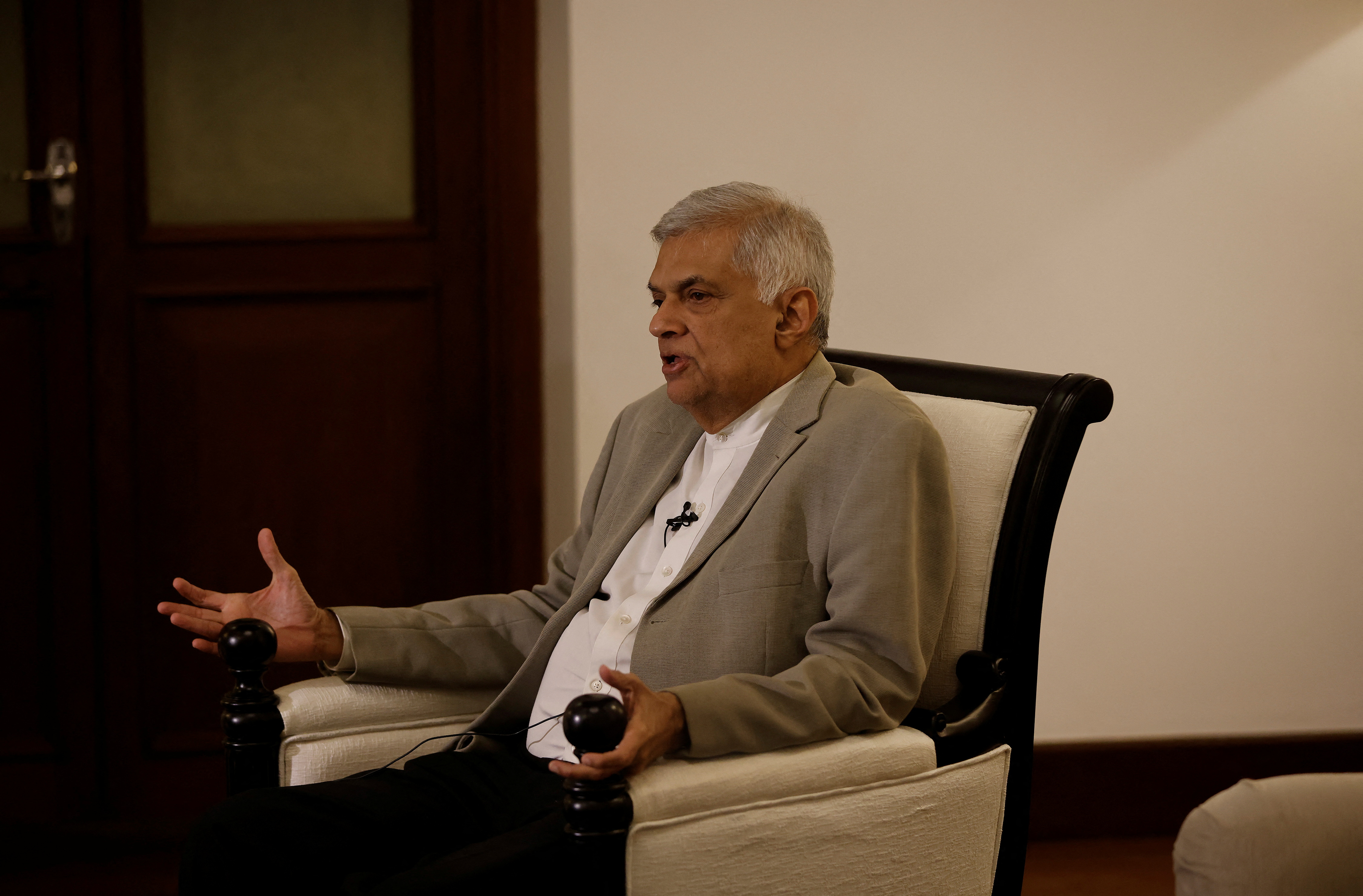 Sri Lanka's Prime Minister Ranil Wickremesinghe attends an interview with Reuters at his office in Colombo